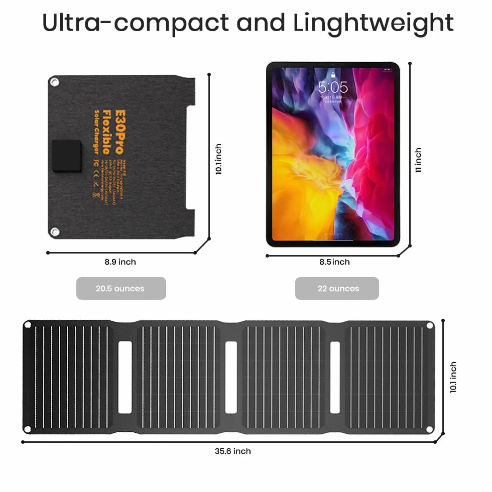 FlexSolar Przenośny składany panel słoneczny 30W QC3.0 18W USB-A USB-C Wodoodporny IP67