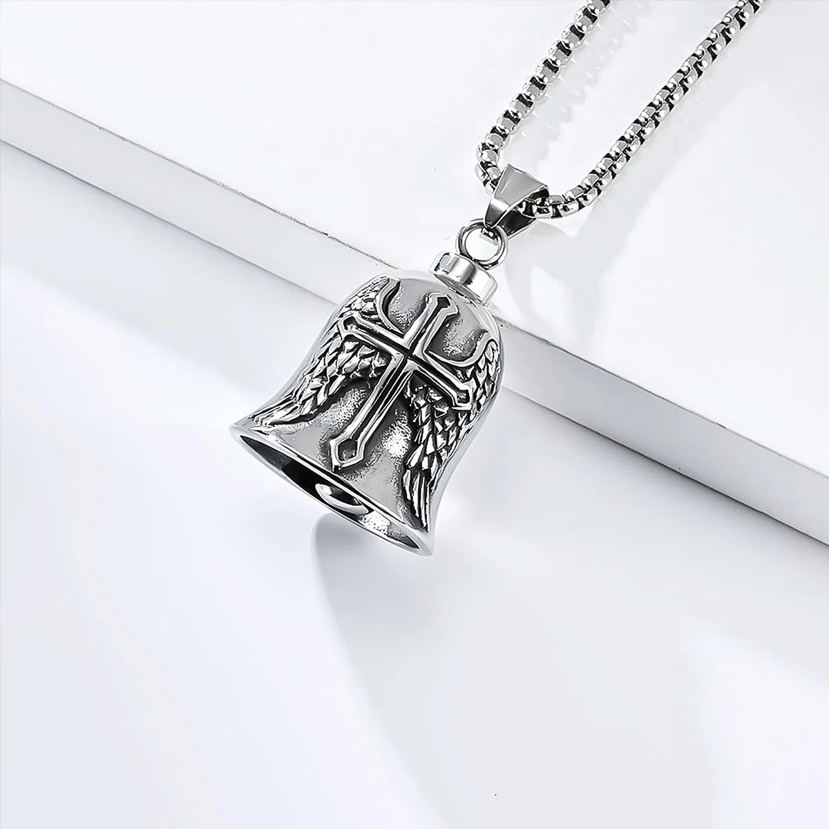 Biker Guardian Bell - brelok ze stali nierdzewnej Lucky Charm - dzwonek ochronny dla motocyklistów i rowerzystów - czerwony olej, motyw anioła