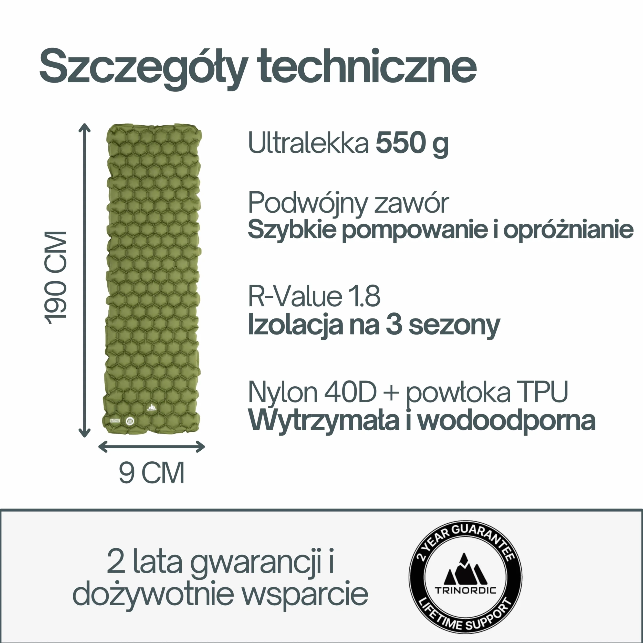 TRINORDIC Nadmuchiwany materac do spania kempingowy składany zielony las