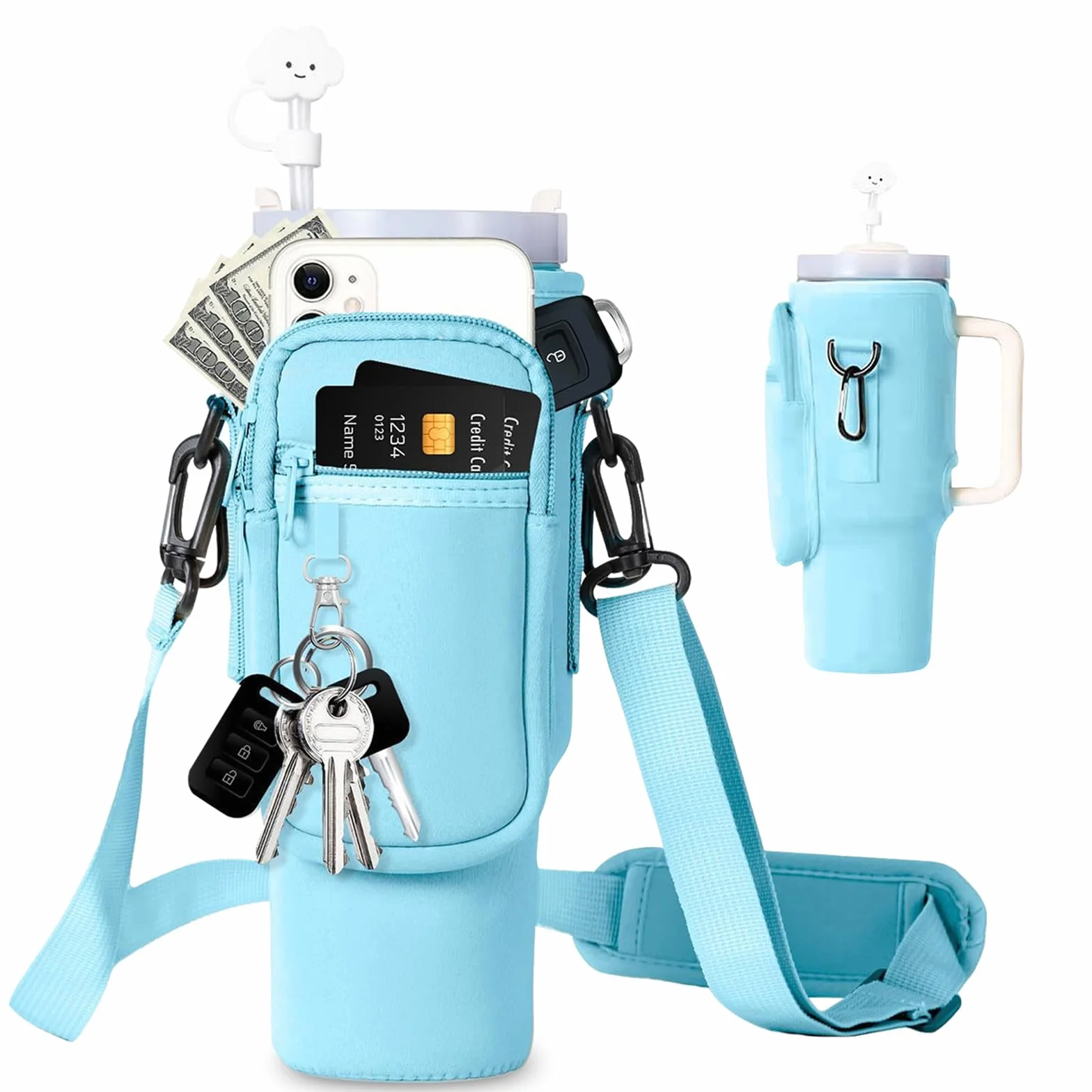 Torba na kubek Stanley Cup 1,2 l / 40 oz – praktyczna torba do przenoszenia z kieszenią na telefon komórkowy, breloczek do kluczy i regulowanym paskiem do użytku na zewnątrz, do biura, podróży i