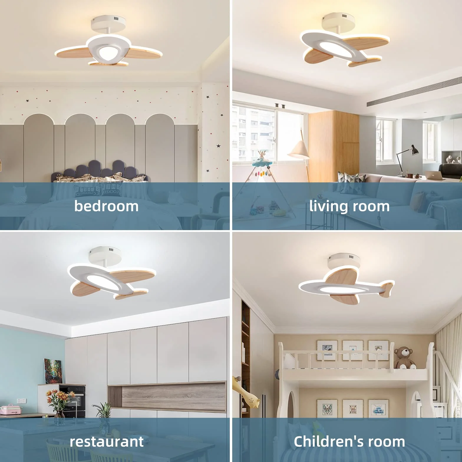 Lampa Sufitowa LED Schindora 35 W Kształt Samolotu Ściemnialna z Pilotem 50x45 cm 2700-6500 K Biała i Drewniana