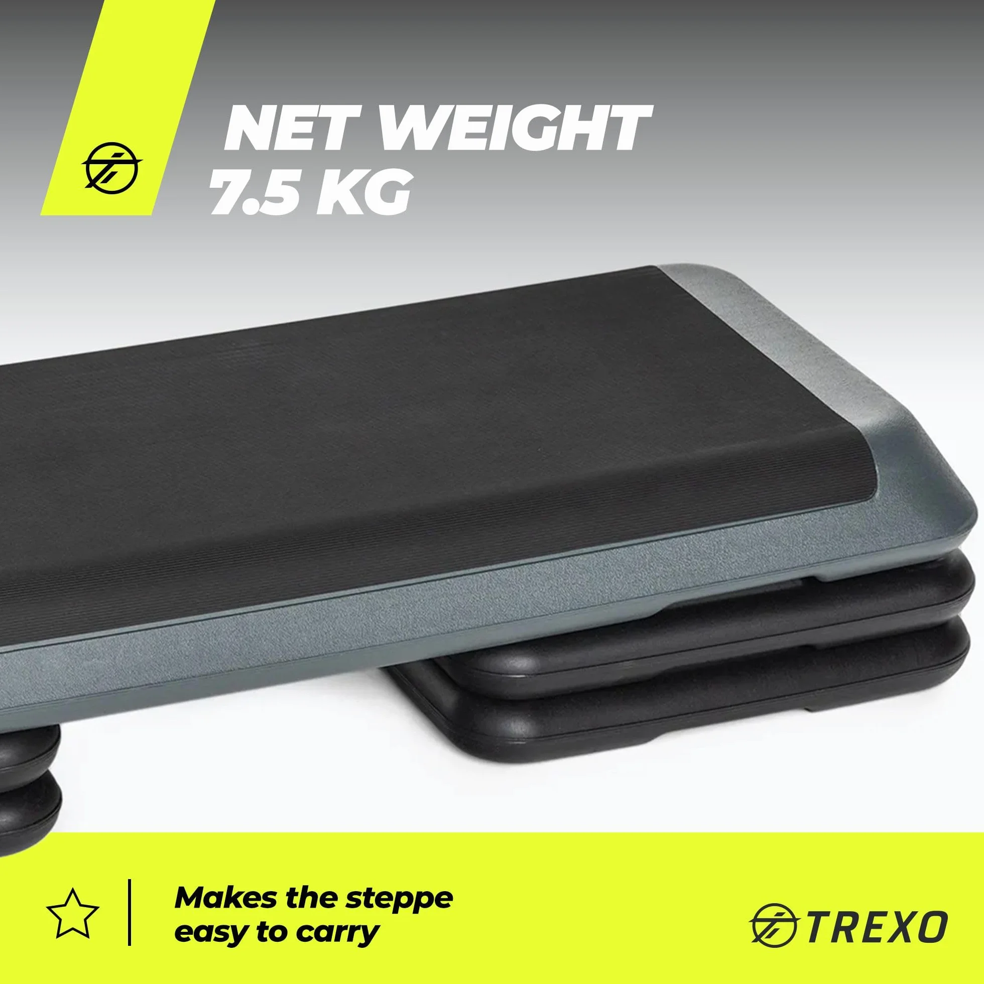 TREXO Step do Aerobiku 109 x 41 cm | Regulacja Wysokości 10-15-20 cm, Wytrzymały Materiał | Platforma do Ćwiczeń Cardio i Fitness do 250 kg | Szary | TRX-AS01