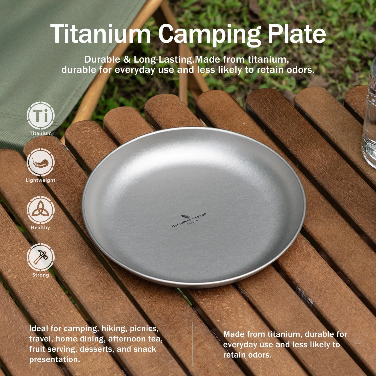 iBasingo Talerz tytanowy 18,5 cm naczynia metalowe ultralekki kempingowy Ti1103T