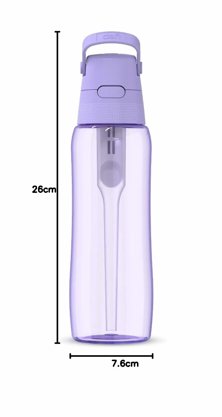 DAFI Butelka filtrująca Solid 0,7 l + wymienny filtr węglowy - Lawendowa - Wykonana z wytrzymałego Tritanu™, Bez BPA, Idealna do Pracy, Szkoły, Siłowni, w Podróż - Wyprodukowano w Polsce