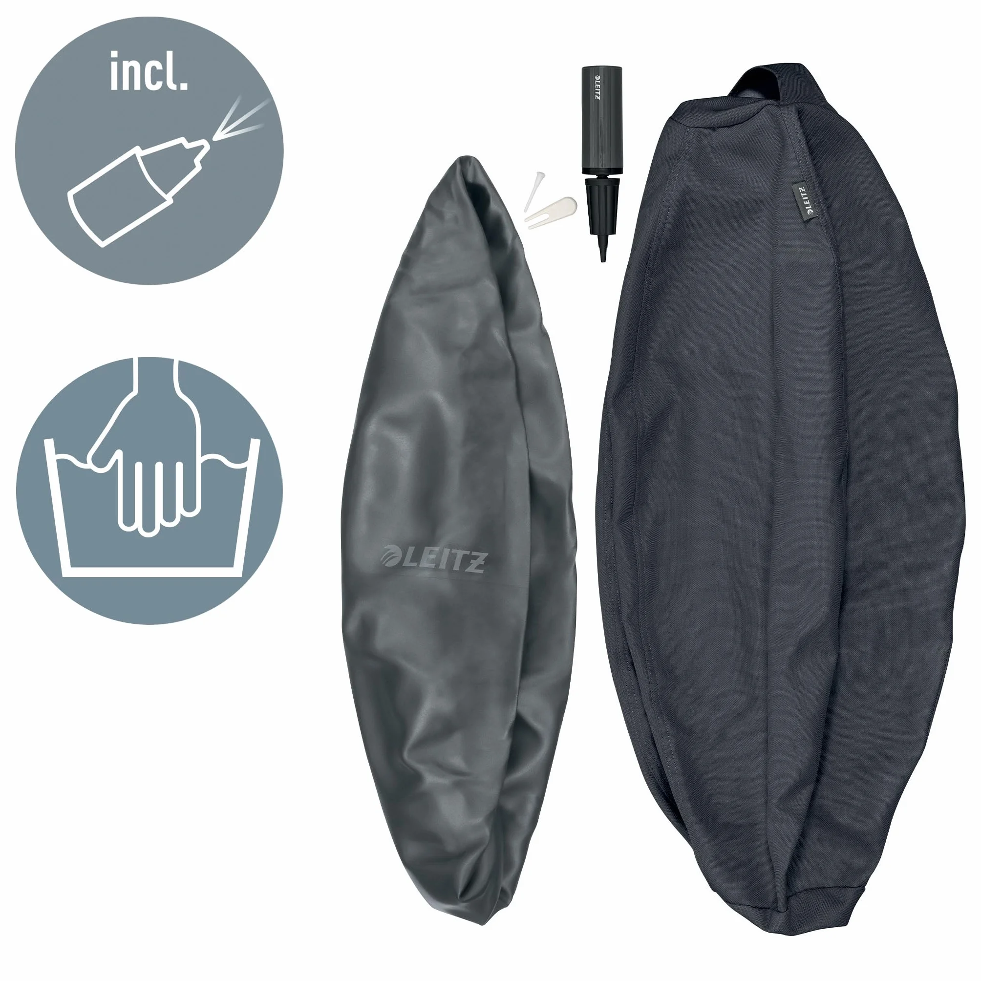 Leitz, Piłka do Siedzenia Ergo Active, Ergonomiczna Alternatywa dla Krzesła do Biurka, Średnica 75 cm, Osłona z Tkaniny, Ręczne Pompowanie, 2 Zatyczki, Seria Ergo, Kolor Aksamitnoszary (65430089)