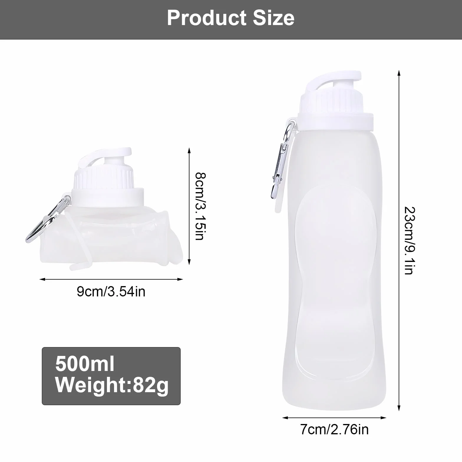 TNSLAND Składana butelka na napoje i wodę, 500 ml, przenośna, sportowa, bez BPA, z szczelnym wzorem, idealna do uprawiania sportów na świeżym powietrzu i podróży