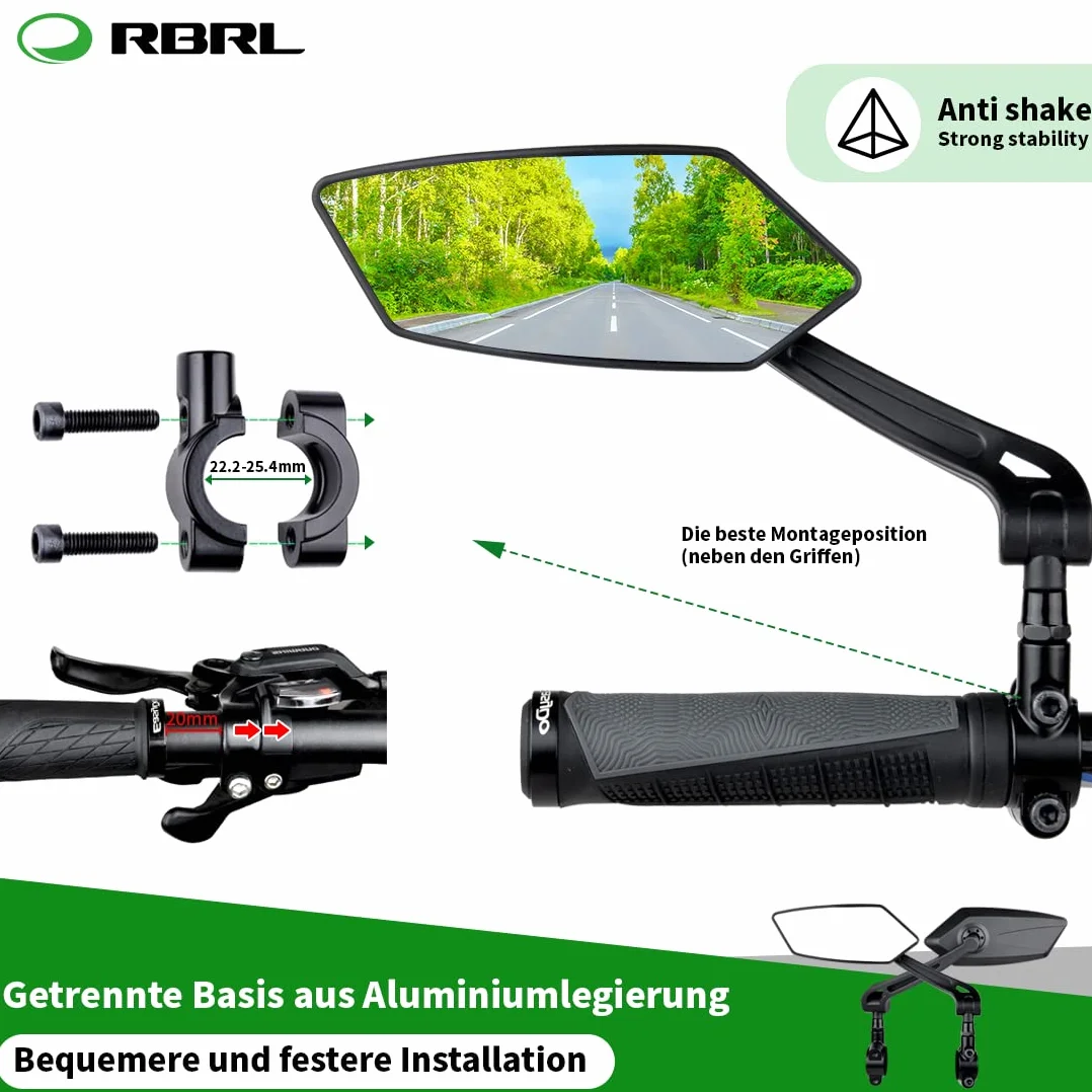 RBRL - Regulowane lusterko rowerowe HD z ochroną przed wybuchem, do rowerów elektrycznych, uniwersalne lusterko rowerowe na kierownicę z wieloma modelami (po lewej)