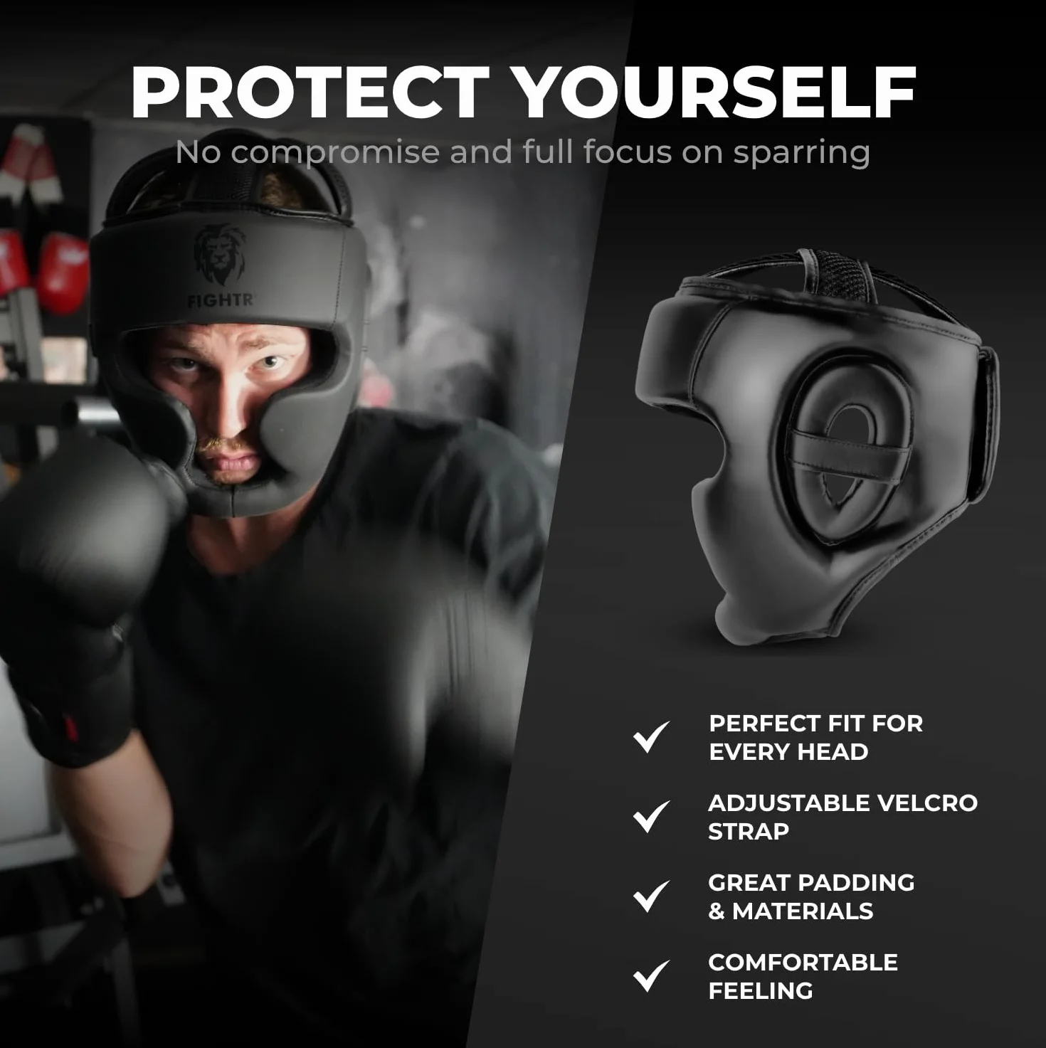 FIGHTR MMA ochrona głowy z najlepszym dopasowaniem dla maksymalnej ochrony, kask bokserski do sparingów, regulowany rozmiar do boksu, MMA, Muay Thai, kickboxingu i sportów walki