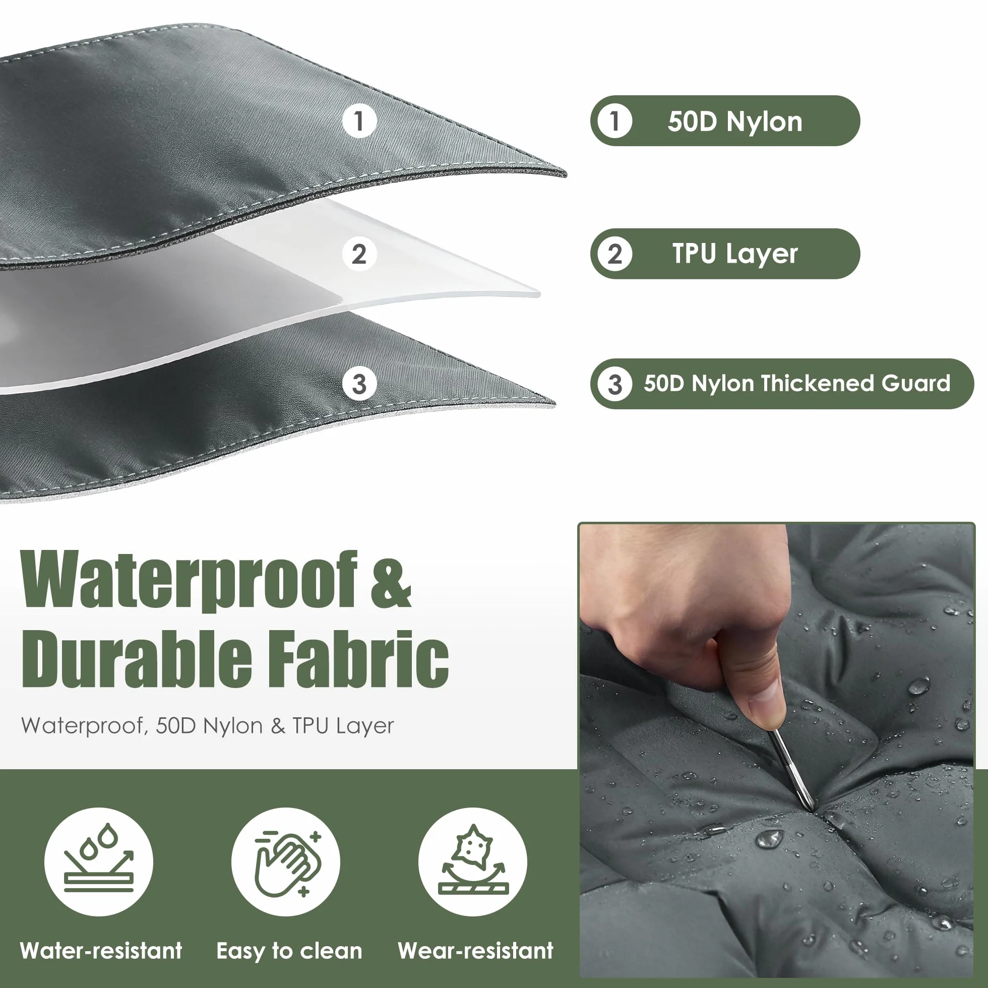 ROPODA Samopompująca mata kempingowa, ultralekki, samopompujący materac, podwójny z poduszką, wbudowana pompka nożna, wodoodporne, łóżko kempingowe, podwójne, z torbą do przenoszenia, do wędrówek
