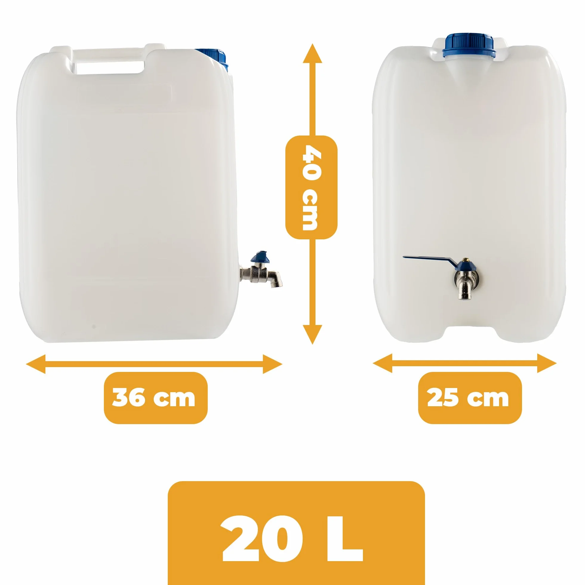 Zbiornik na Wodę z Zaworkiem Pojemnik Baniak Kanister 20L z Kranem 40x36x25 cm Tworzywo Sztuczne Biały