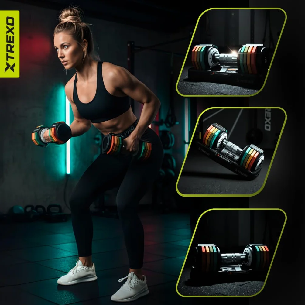 TREXO Multicolor zestaw hantli 2 x 5 kg ze stali z antypoślizgowym uchwytem, idealne do treningu siłowego w domu i na siłowni, regulowane hantle ze stabilną podstawą