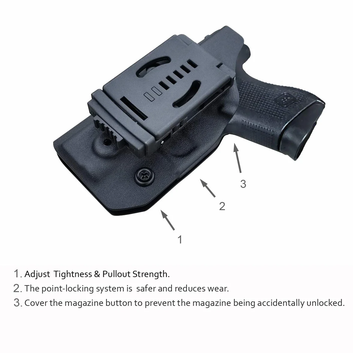 POLE.CRAFT G43x Kabura OWB Kydex do G43/G43X (Gen 3-5) Zewnątrz pasa Carry z Klipsem 1.5-2 cala, Czarny, Prawa Ręka
