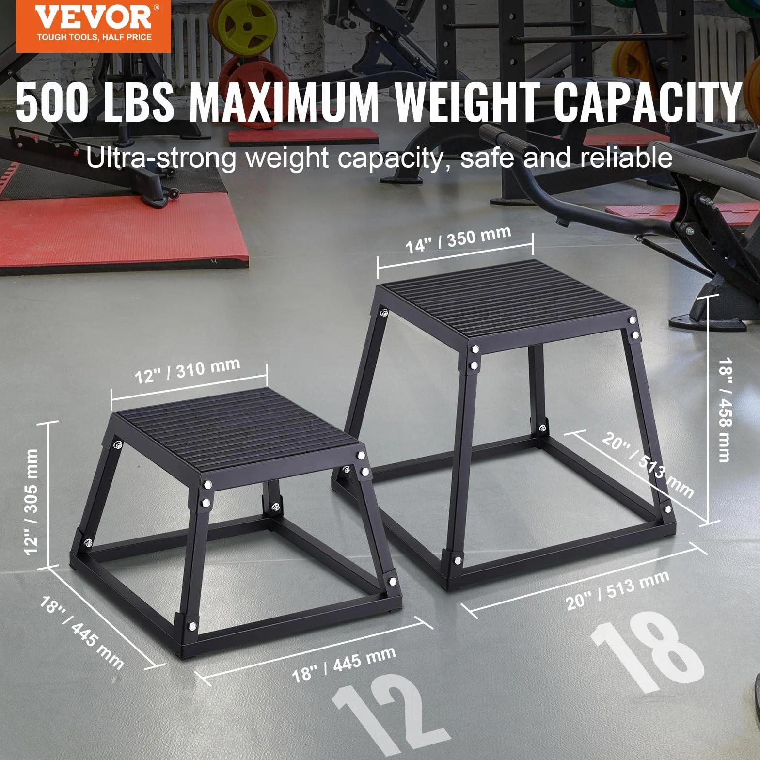 VEVOR Plyometryczna skrzynka do skakania, 30 cm, stalowa platforma plyometryczna i pudełko do skakania, antypoślizgowe pudełko do ćwiczeń fitness, do treningu siłowego w domu, na siłownię, trening