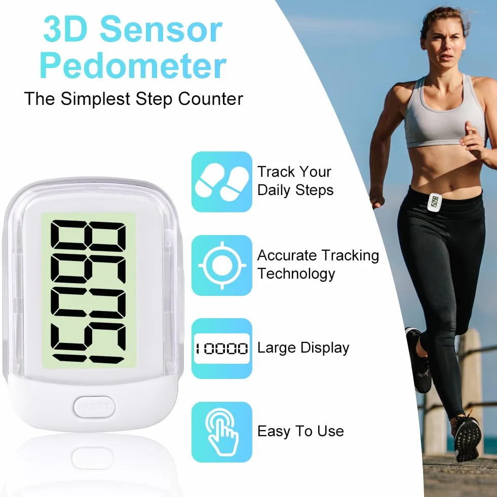 Flintronic Krokomierz 3D do chodzenia, krokomierz do chodzenia, przenośny sportowy krokomierz z klipsem i smyczą, krokomierz fitness dla mężczyzn/kobiet/osób starszych/dzieci