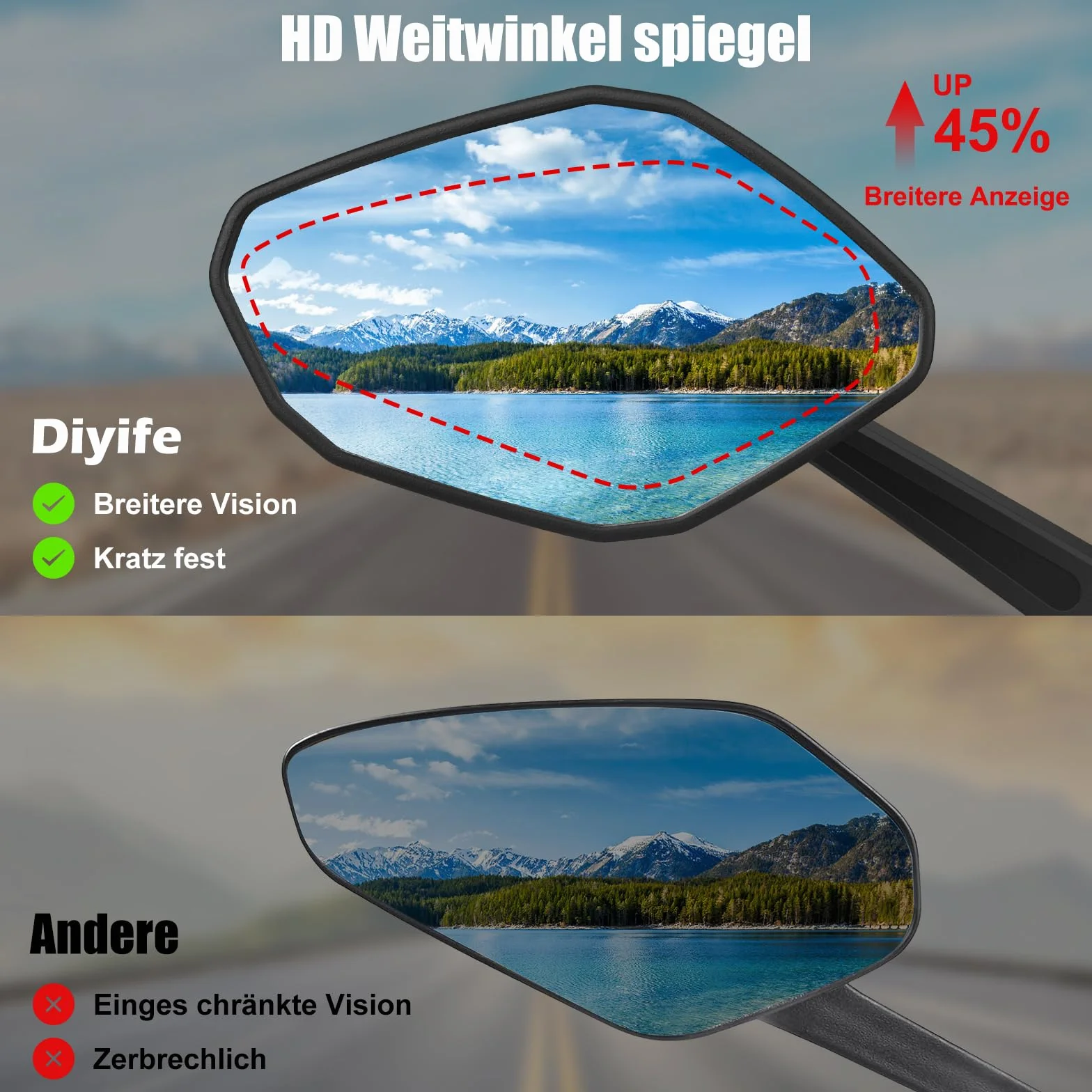 Lusterko Rowerowe 2 Sztuki, Szerokokątne Wypukłe, Pole Widzenia HD, Obracane 360°, Składane, Stabilne