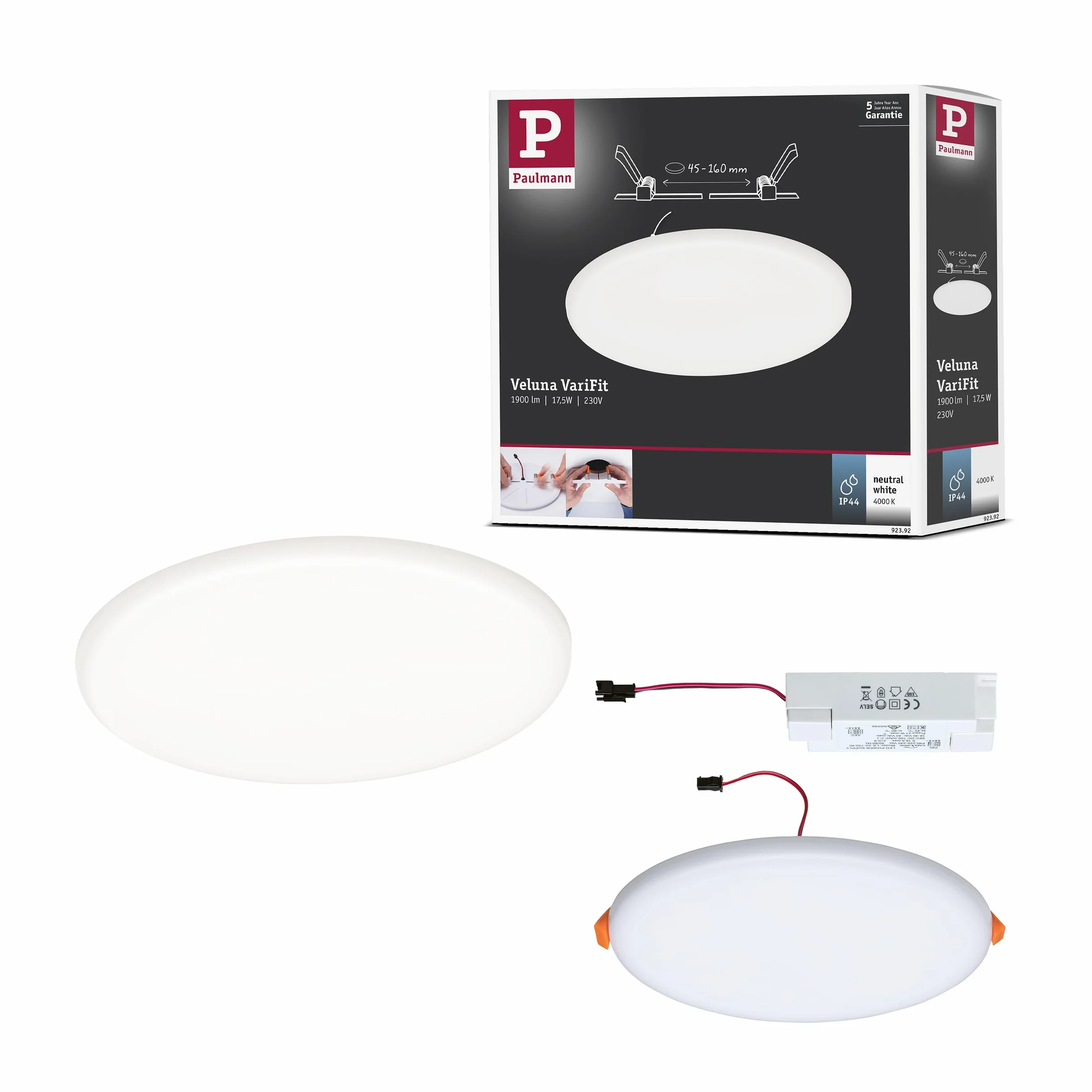 Paulmann Veluna VariFit Panel LED IP44 185mm Okrągła Oprawa Wpuszczana 17,5W 4000K Satynowa