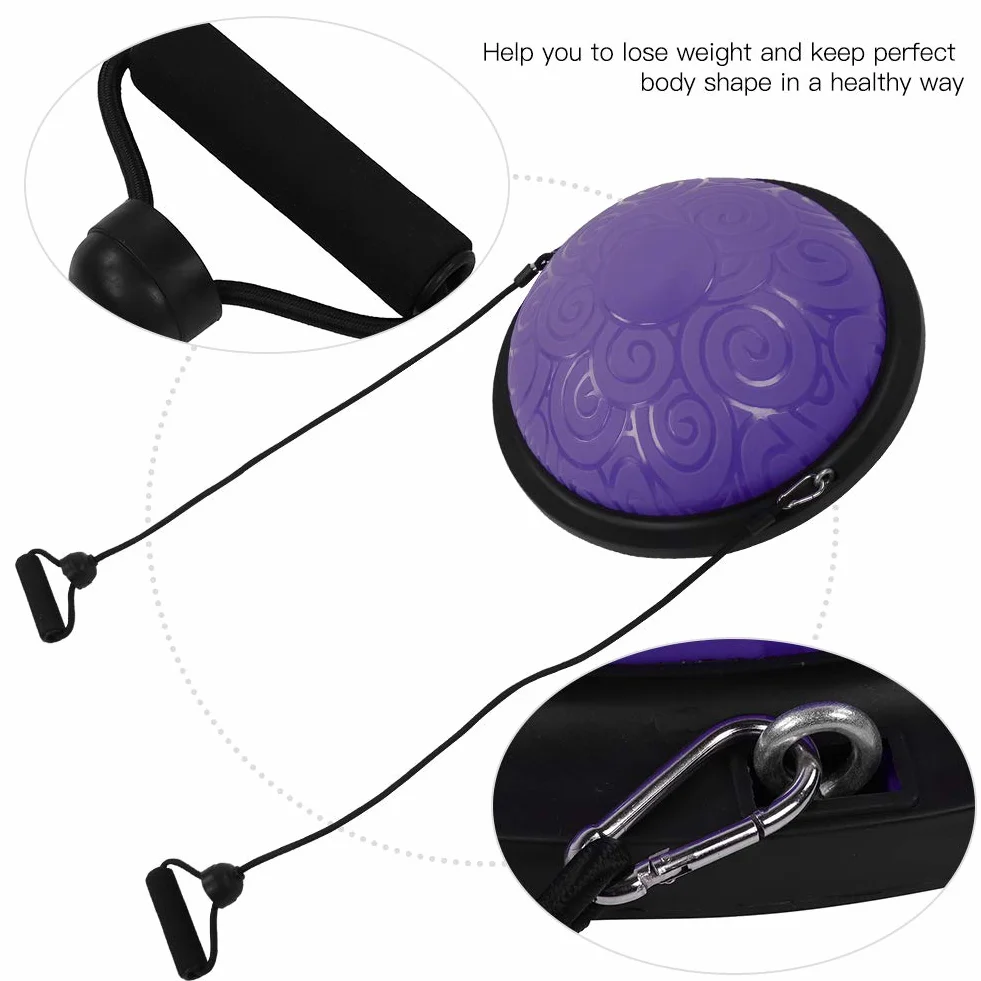 Balance Ball Trainer, 46 cm, antypoślizgowa półkula do balansowania, półkula z taśmami oporowymi, do jogi, fitnessu, treningu siłowego, treningu równowagi