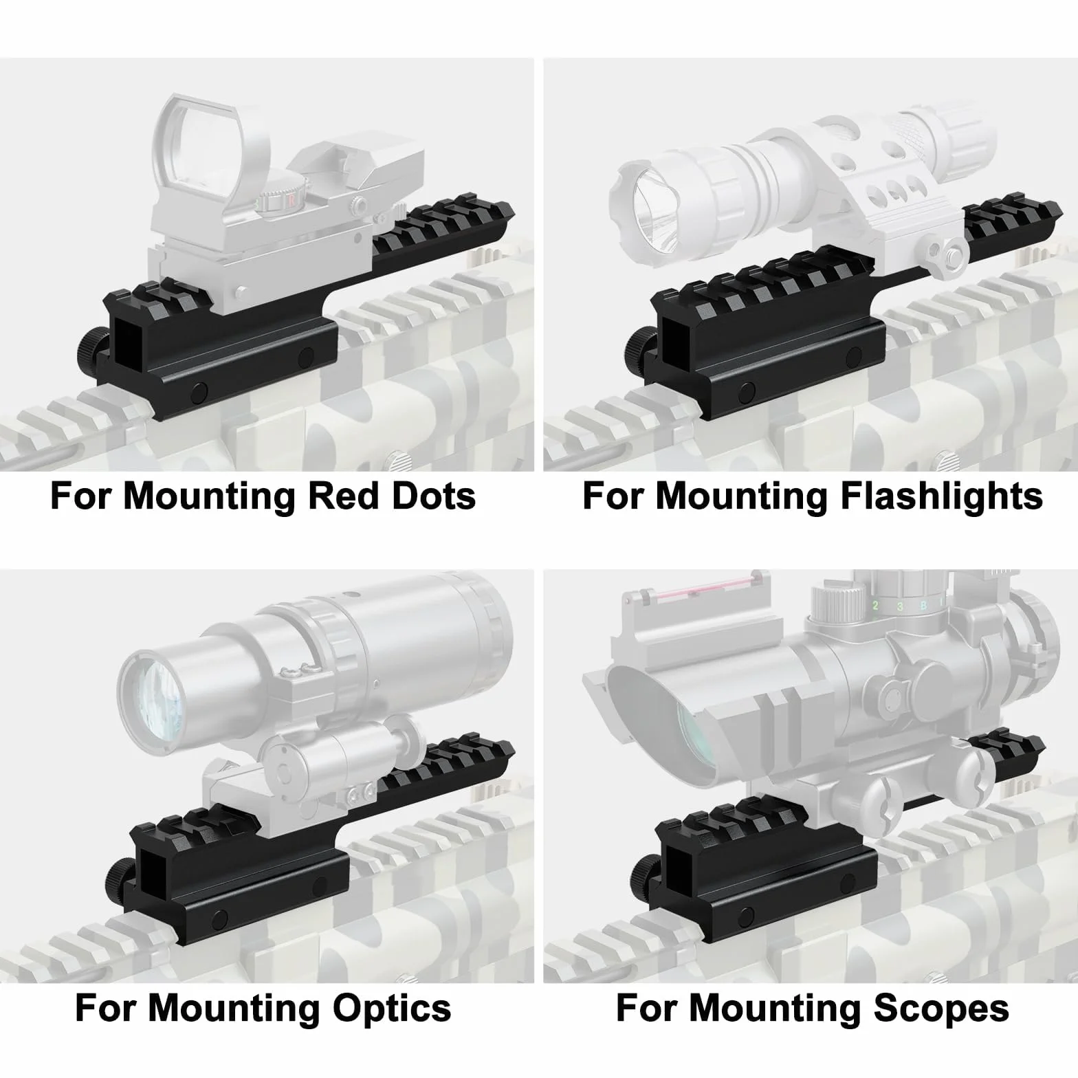 Feyachi Riser Mount, taktyczny wysokoprofilowy adapter Picatinny Weaver Rail Flat Top Mount Adapter i riser do lunety i optyki, 2,5 cm wys. x 14,5 cm dł., 14 przegródek