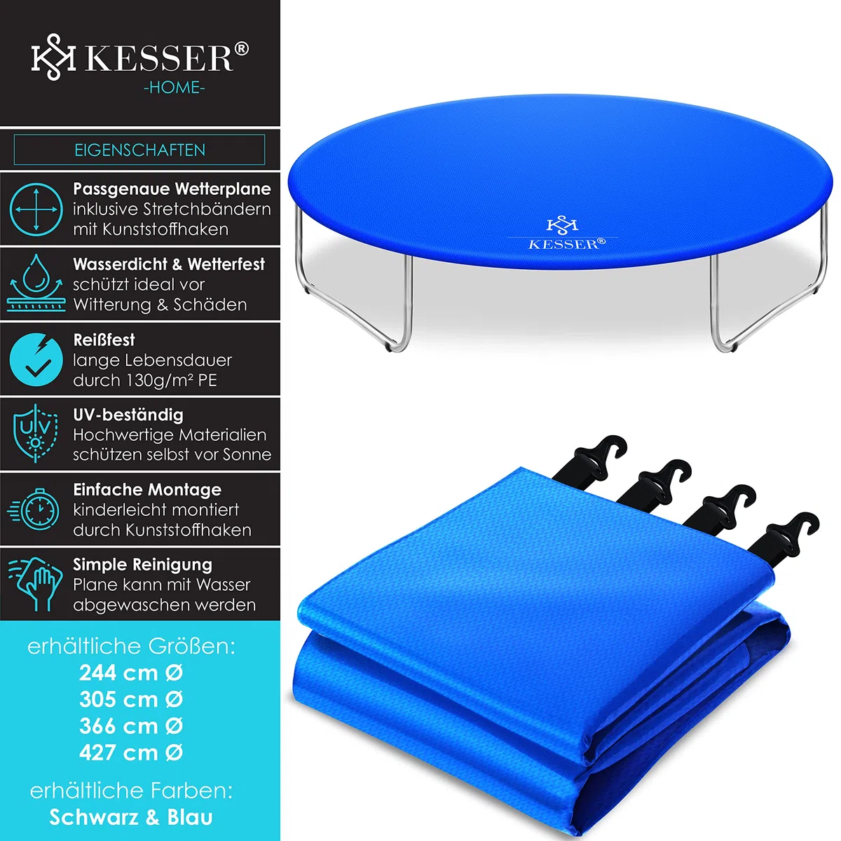 KESSER® Plandeka na trampolinę Ø 244/305/366/427 cm | odporna na warunki atmosferyczne, odporna na rozerwanie i promieniowanie UV | zewnętrzna plandeka ochronna na trampolinę
