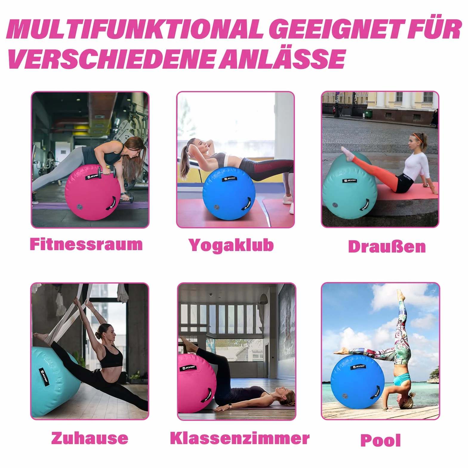 AKSPORT Air Roller nadmuchiwane rolki gimnastyczne do zginania pleców i pleców, do treningu w domu, jogi, cheerleadingu, ćwiczeń