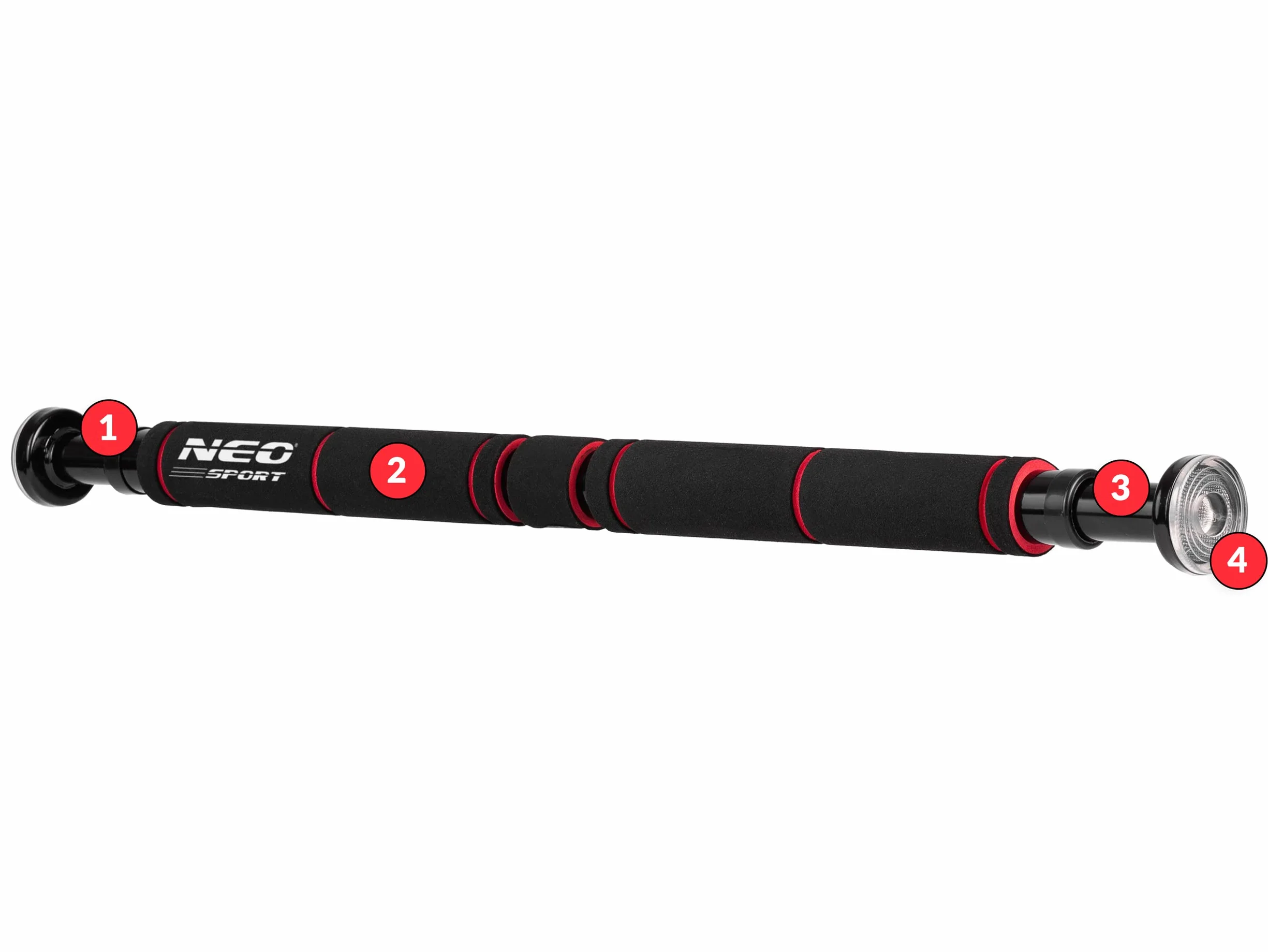 NEO SPORT Drążek Rozporowy Prosty NS-311 do Podciągania Ćwiczeń Treningu Siłowego z Wzmacnianej Stali Uchwyty z Pianki do Futryn 60-85 cm Obciążenie 150 kg