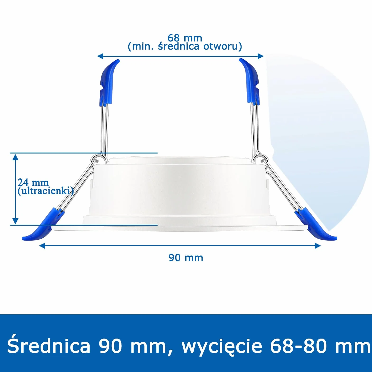 Reflektory LED Wpuszczane Sufitowe 4000K IP44 5W 400lm 220-240V Otwór 68mm Zestaw 20 Sztuk