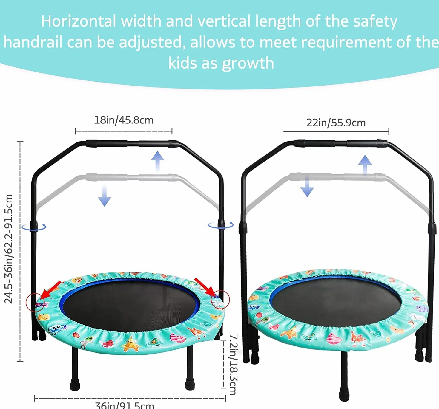 Mini Trampolina Składana dla Dzieci 92 cm z Uchwytem Regulowanym