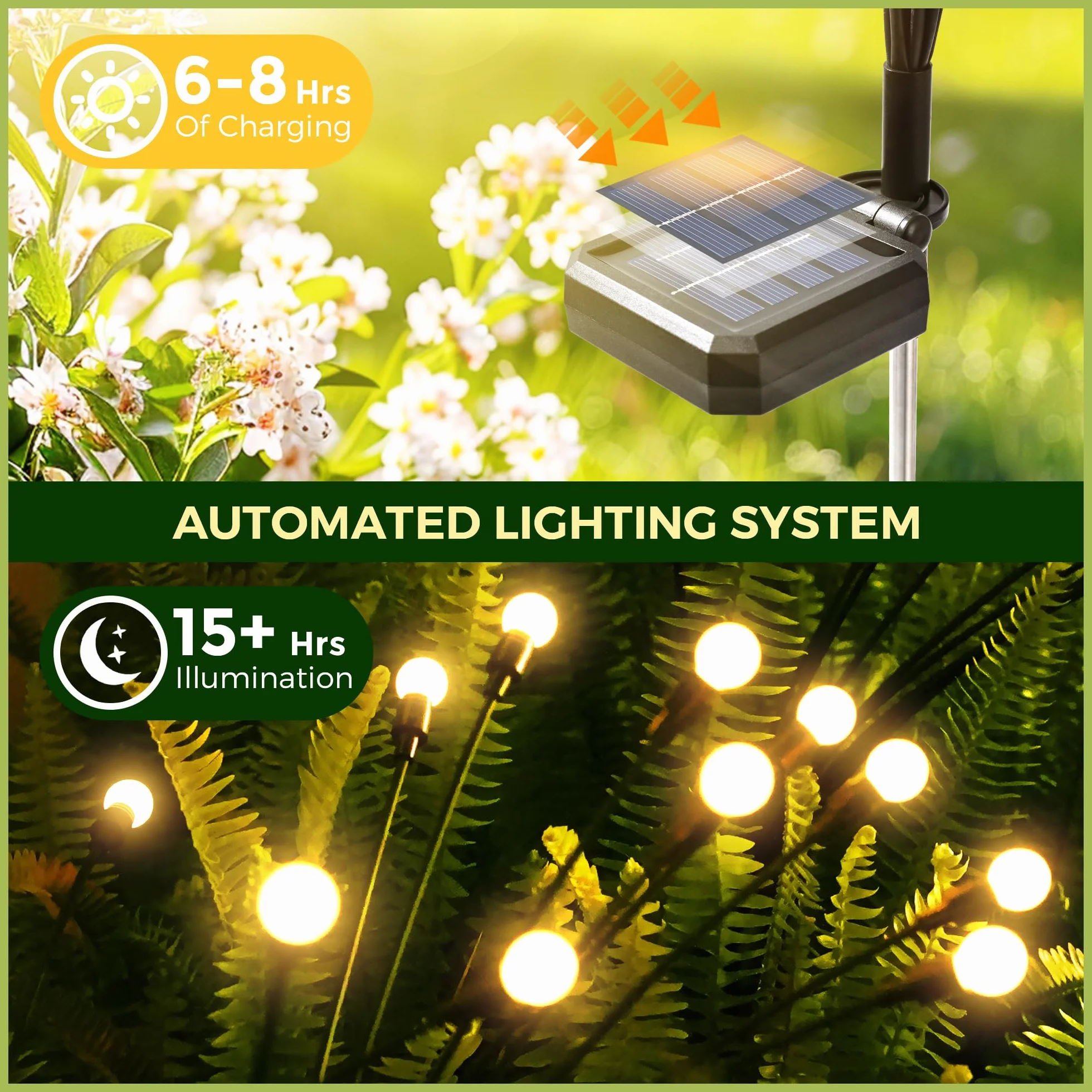 Lampy solarne zewnętrzne ogrodowe 80 LED Firefly wodoodporne zasilane energią słoneczną światło na ścieżkę 8 szt. ciepła