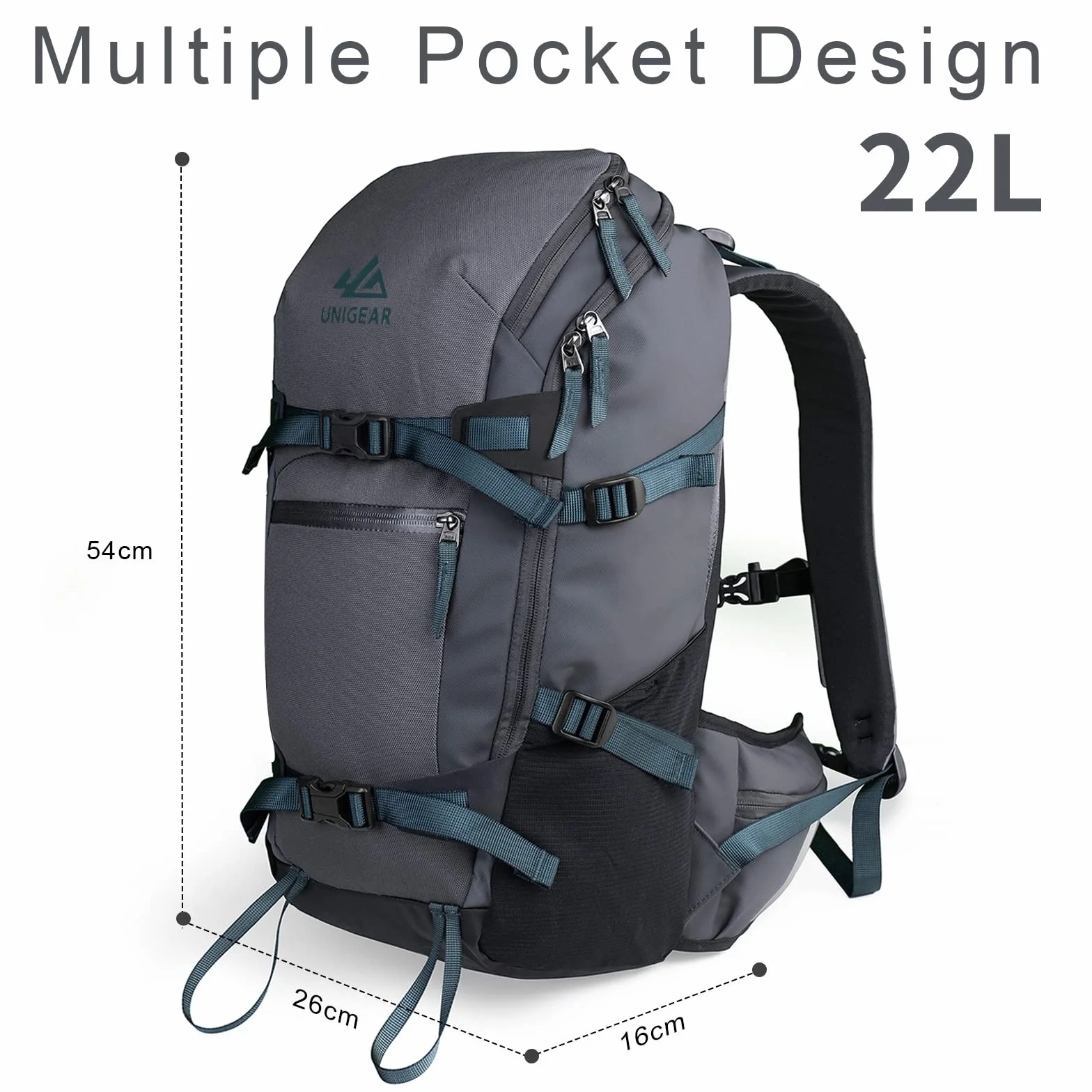 Unigear Plecak narciarski, snowboard, plecak turystyczny, nawodnienie, outdoor, sporty zimowe, wędrówki, trekking, jazda na rowerze, 22 l