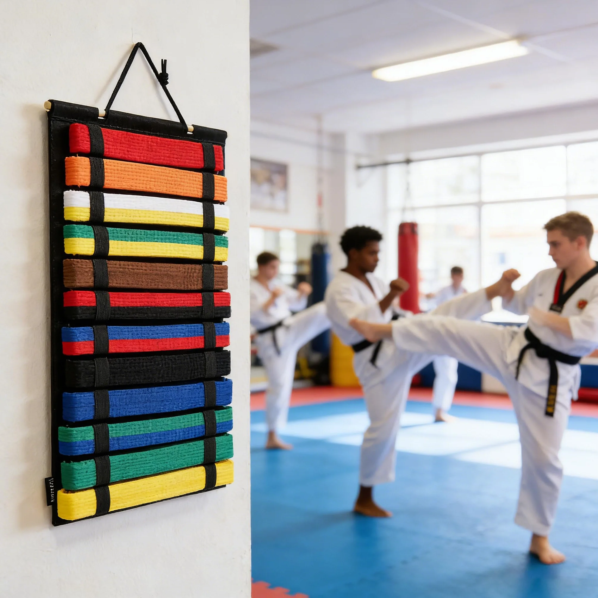 12 Paski Wyświetlacz Pasa Sztuk Walki, Sprzęt Dla Trenerów Taekwondo, Wieszak Na Pasek Do Sztuk Walki, Świetny Prezent Dla Studentów i Entuzjastów Taekwondo Trenerów (Czarny, Bez Pasków)