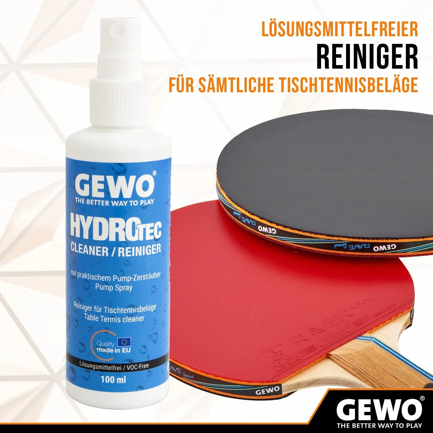 Gewo HydroTec zestaw do czyszczenia wykładzin do tenisa stołowego, spray Grip Spray z chłonną gąbką do czyszczenia, bez rozpuszczalników, środek do czyszczenia wykładzin tenisa stołowego 100 ml,