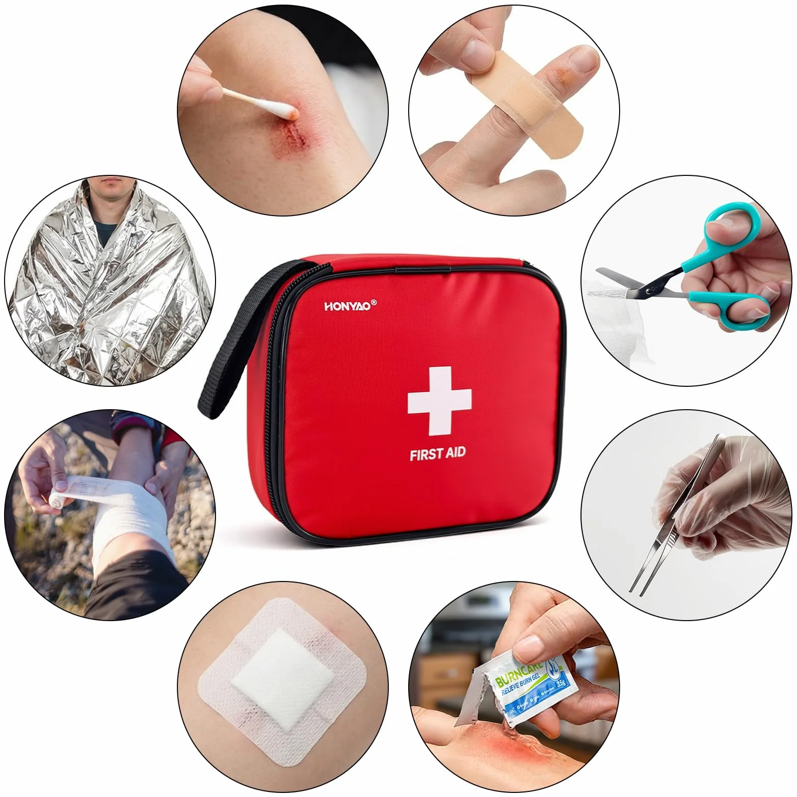 HONYAO Apteczka Pierwszej Pomocy 125 szt, Mini Apteczka Pierwszej Pomocy, Mini Apteczka Podróżna, Kompaktowy Apteczka, First Aid Kit do Łódka Rower Work Camping Mountain Piesze wycieczki Samochód