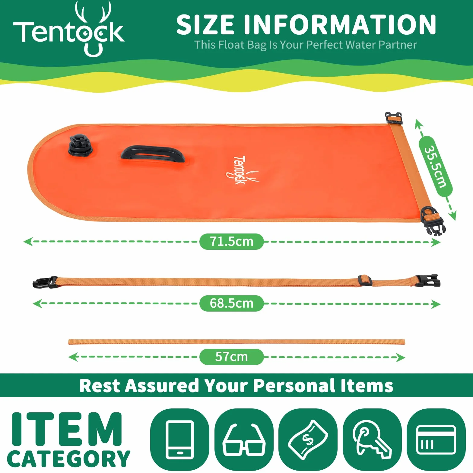 Tentock Wodoodporna boja do pływania, 28 l, nadmuchiwana torba do uprawiania sportów wodnych, pływaków na świeżym powietrzu, triathlonistów, kajakarstwa i snorkelingu, pomarańczowa