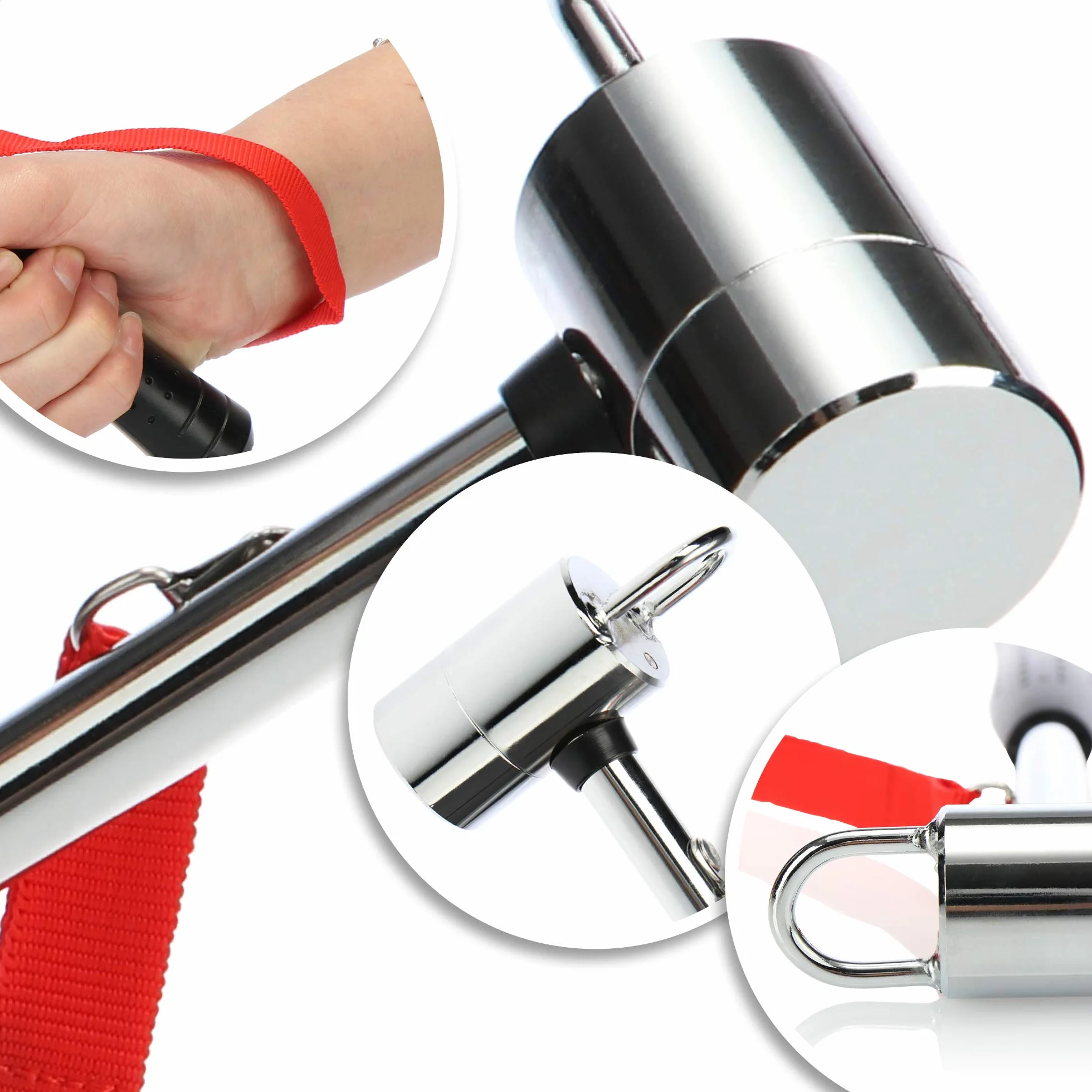 COM-FOUR® Mlotek kempingowy - Mlotek namiotowy z paskiem na reke - Mlotek do sledzi wykonany ze stali weglowej, chromowany - Akcesoria kempingowe (Mlotek do namiotu ze stali weglowej - 1 sztuka)
