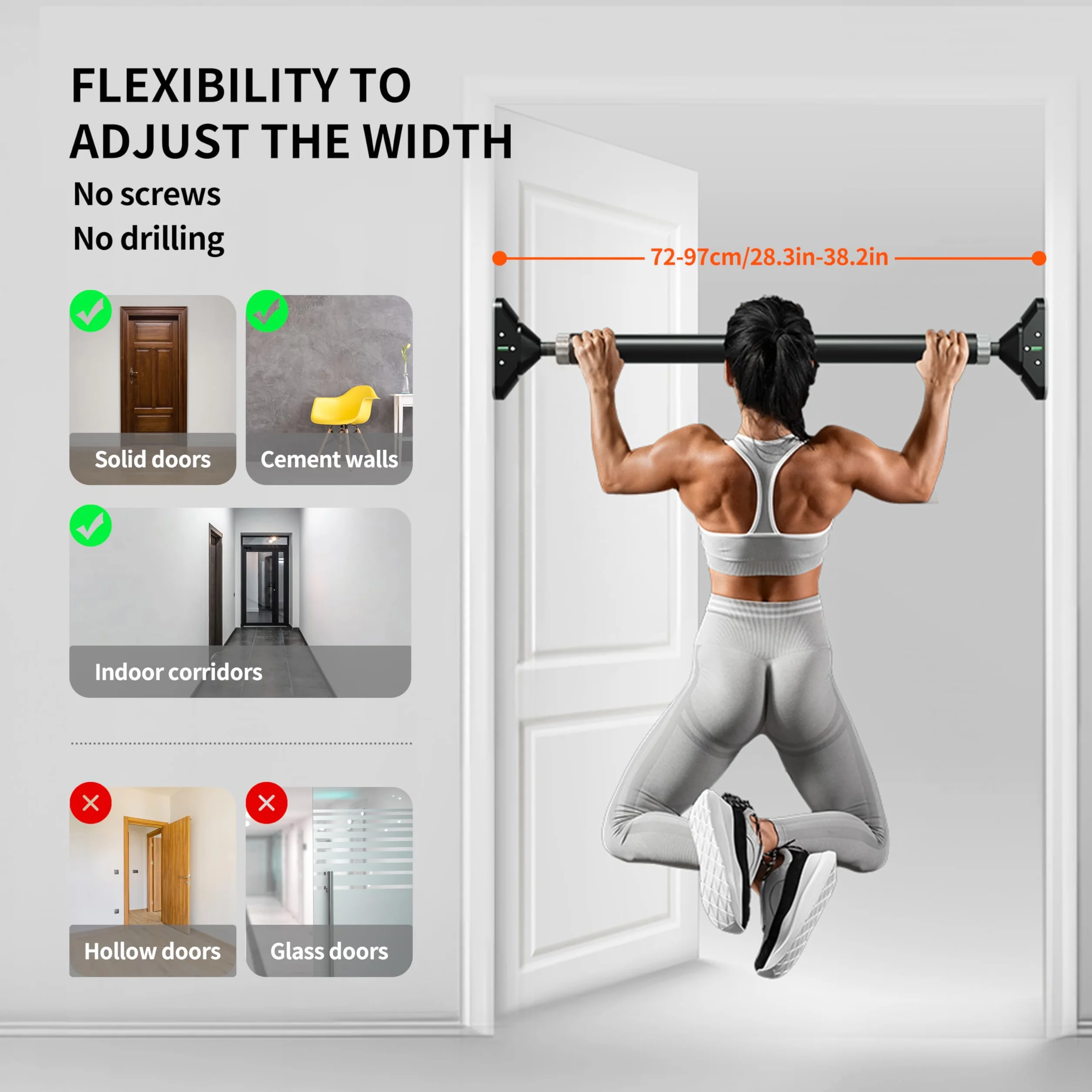 PROIRON Drążek do podciągania z innowacyjną funkcją Gear-Lock | bezpieczne i szybkie mocowanie bez śrub w futrynie drzwi | Indoor Pull Up Bar można indywidualnie dopasować