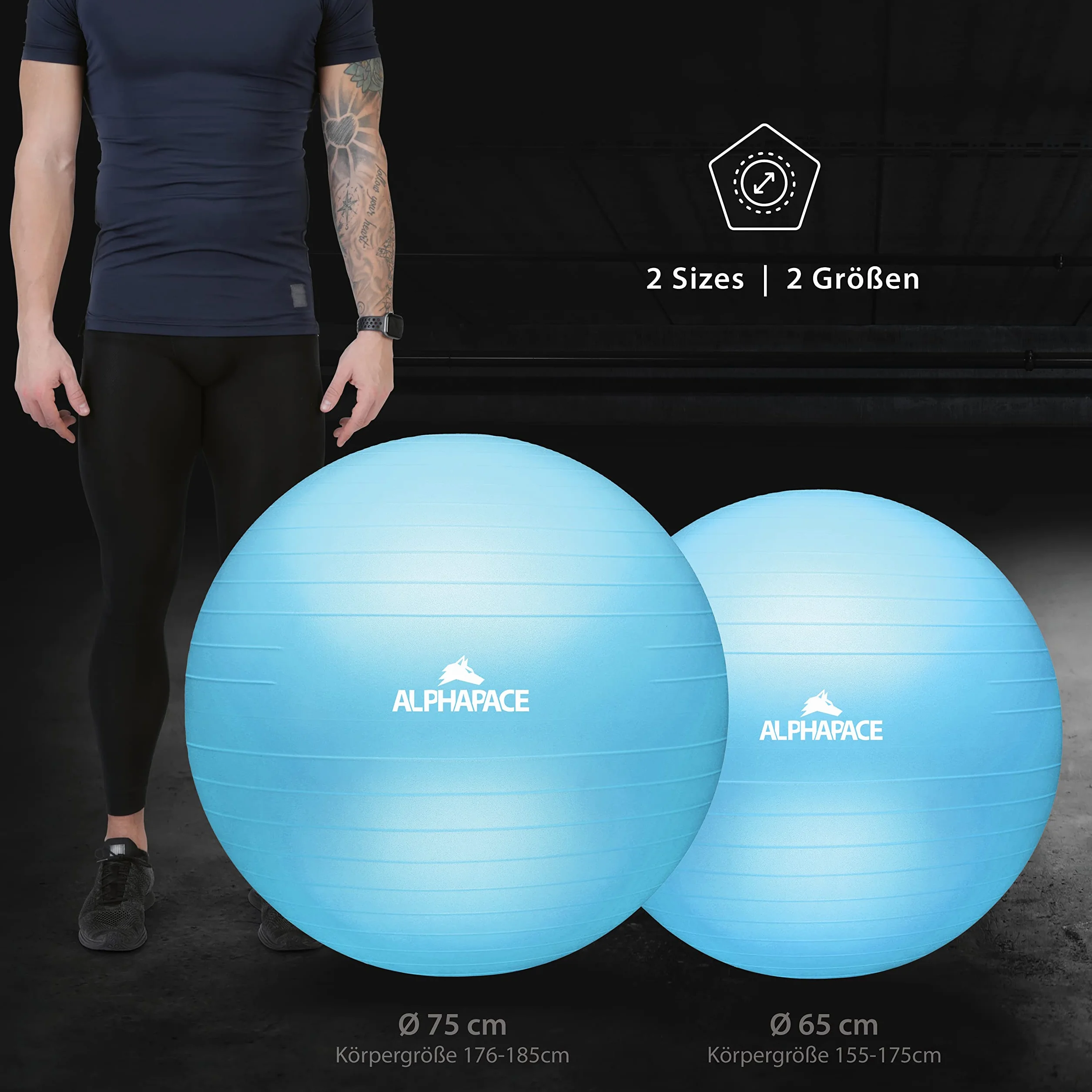 ALPHAPACE Gruba piłka gimnastyczna Anti-Burst, piłka do siedzenia, piłka treningowa, w zestawie pompka, piłka do fitnessu, jogi, gimnastyki, treningu rdzeniowego, na mocne plecy jako krzesło biurowe
