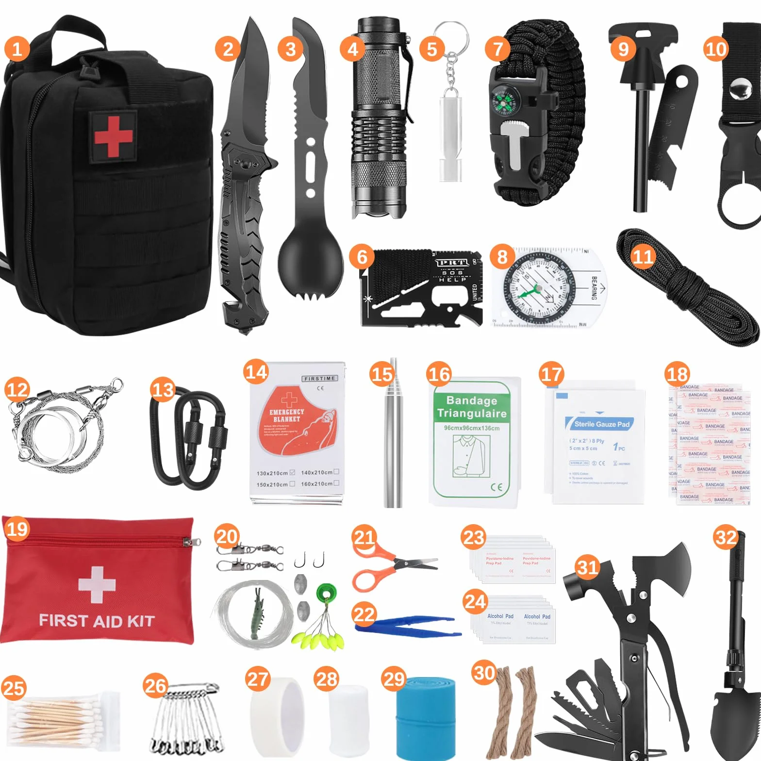 Zestaw survivalowy 72 w 1, profesjonalny zestaw awaryjny do użytku na zewnątrz, do domu, zestaw noży premium, wyposażenie survivalowe, na kemping, do bushcraft, wędrówek, polowania, przygód, ojców,