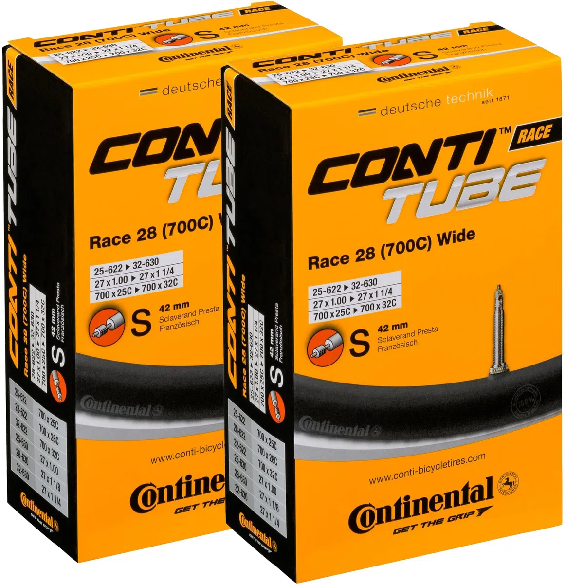 Continental Unisex Race Tube Wide 71 cm Inner, czarny, [25-622->32-630] opakowanie 2 szt