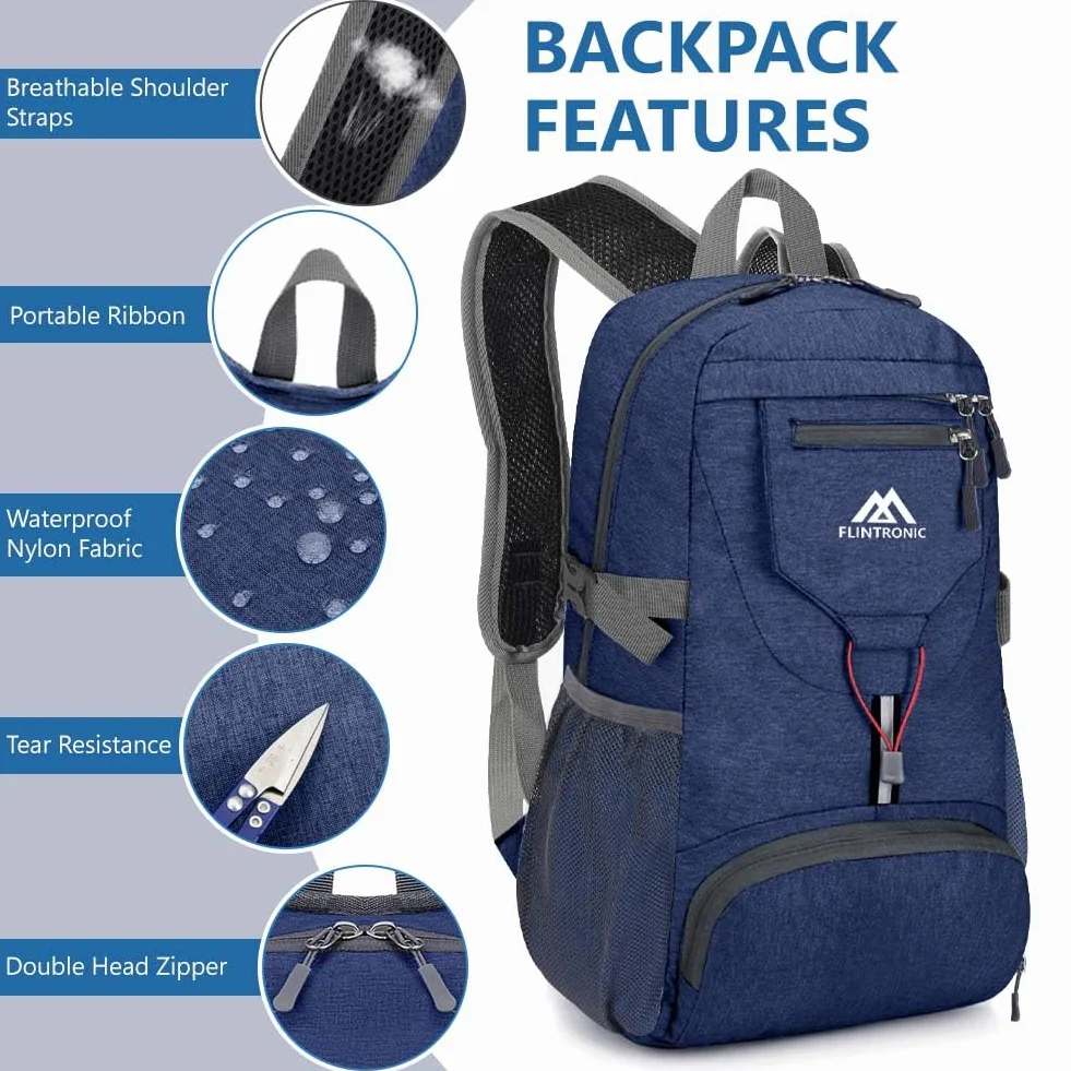 flintronic Składany mały plecak, ultralekki plecak 20 l, składany plecak turystyczny, plecak unisex, wodoodporny plecak podróżny na co dzień do uprawiania sportu na świeżym powietrzu jazdy na rowerze