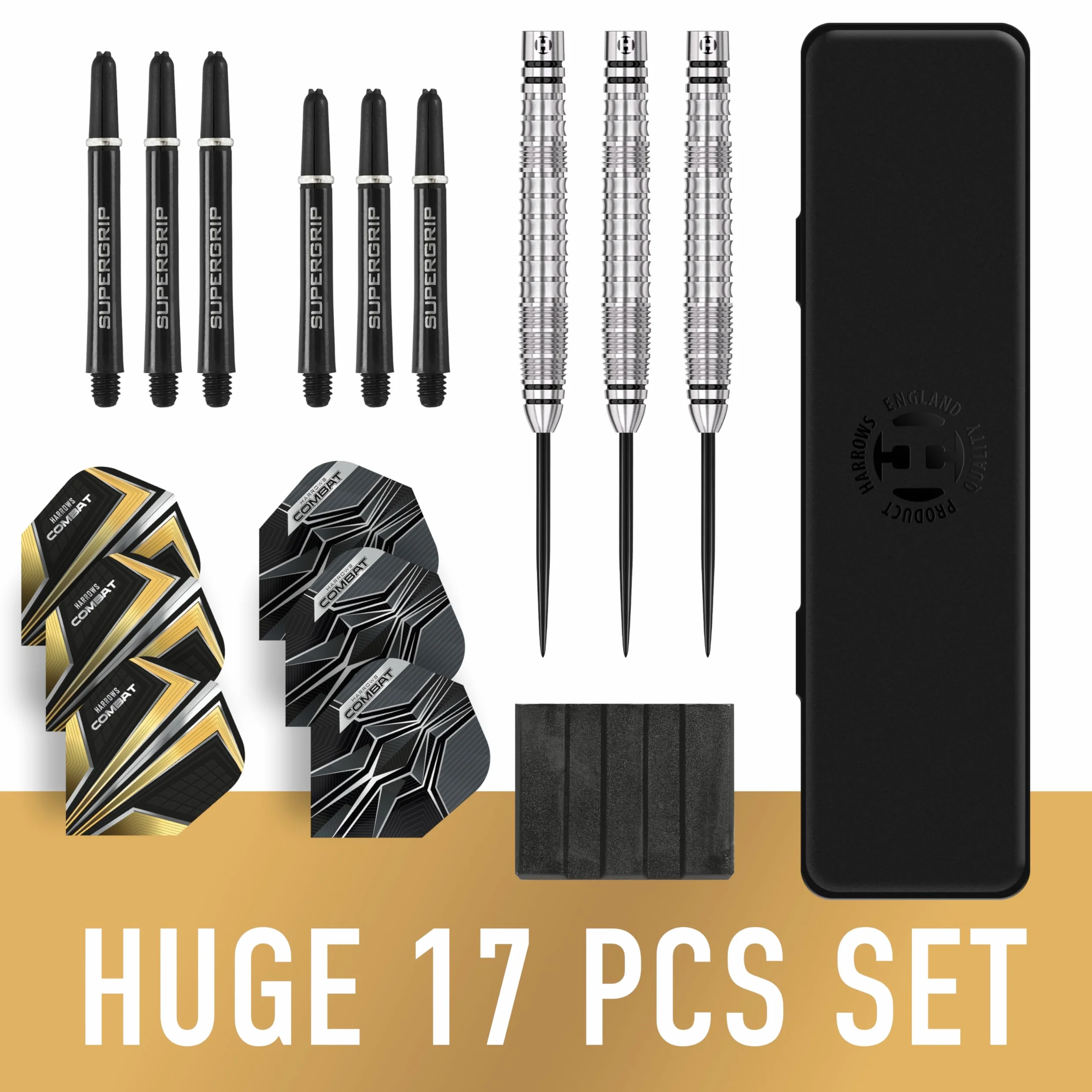 Harrows Combat 90% Steel Tip Darts Set 21-30g Tungsten 17-Piece with Travel Case