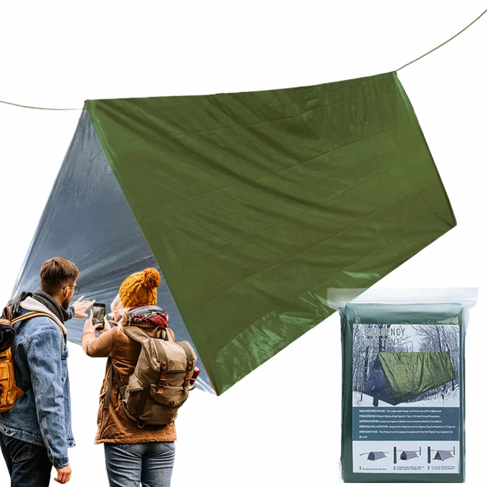Survival Tent, Camping Tent Kit Lightweight, 4.72x7.87 Inches, Windproof Waterproof Shelter, Thermal Sack Blanket for Outdoor Adventures and Preparedness, Multicolor