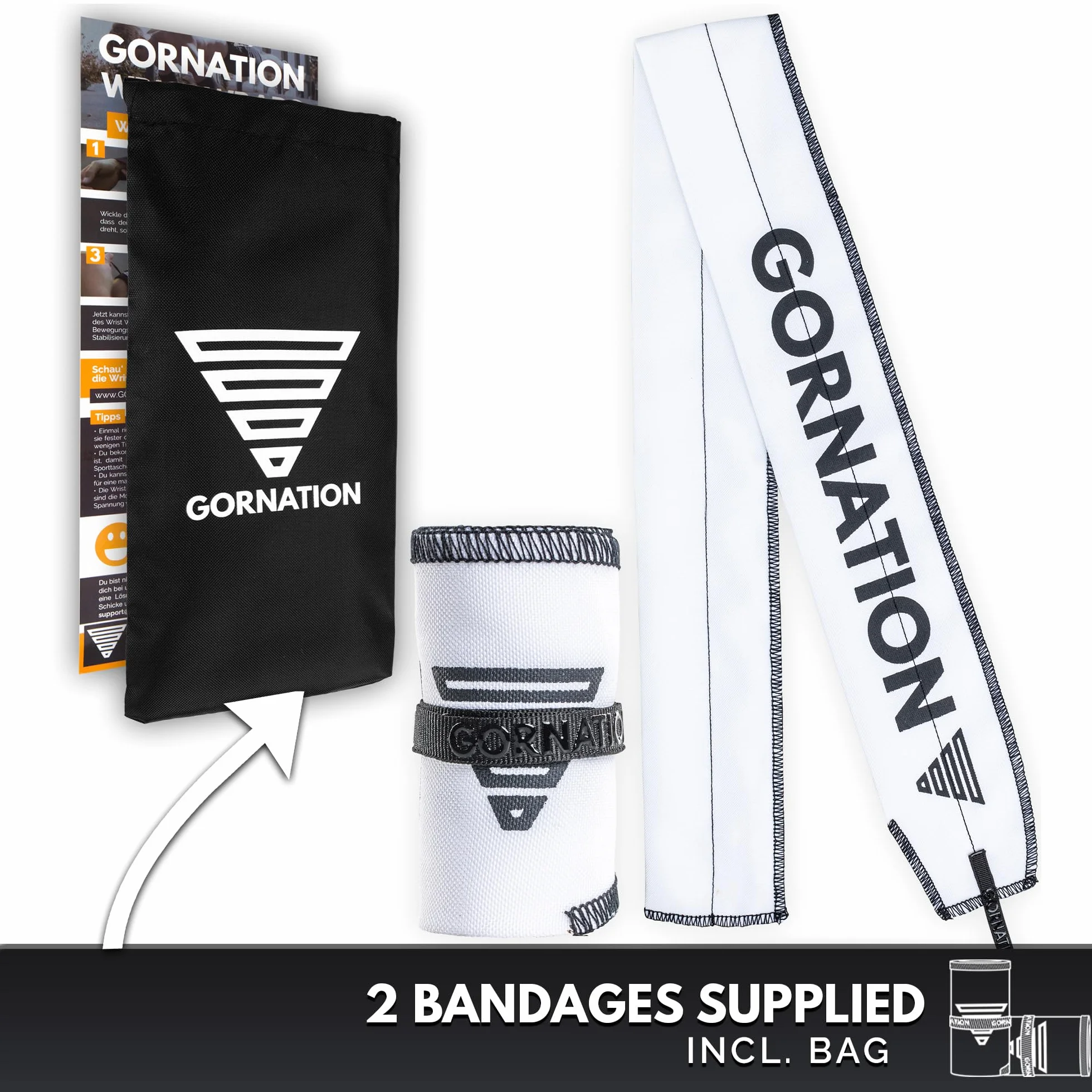 GORNATION Handledsband – Performance Wrist Wraps för fitness, gym, kalisthenics och styrketräning – 1 par omlottband, premium vit