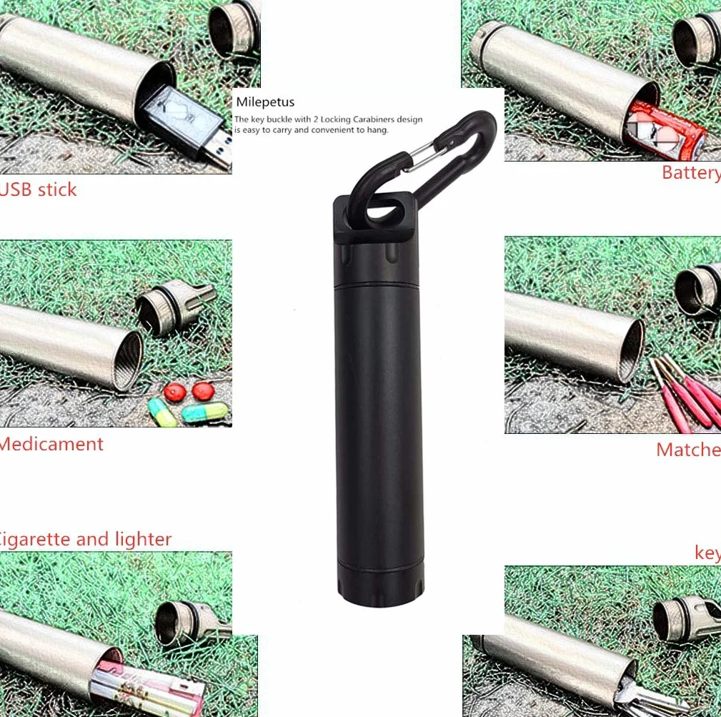 2 x wodoodporna zewnętrzna kapsułka edc EDC Survival pojemnik aluminiowy kapsułka tabletka uchwyt na pigułki dopasowanie hermetycznej butelki (czarna i szampańska)