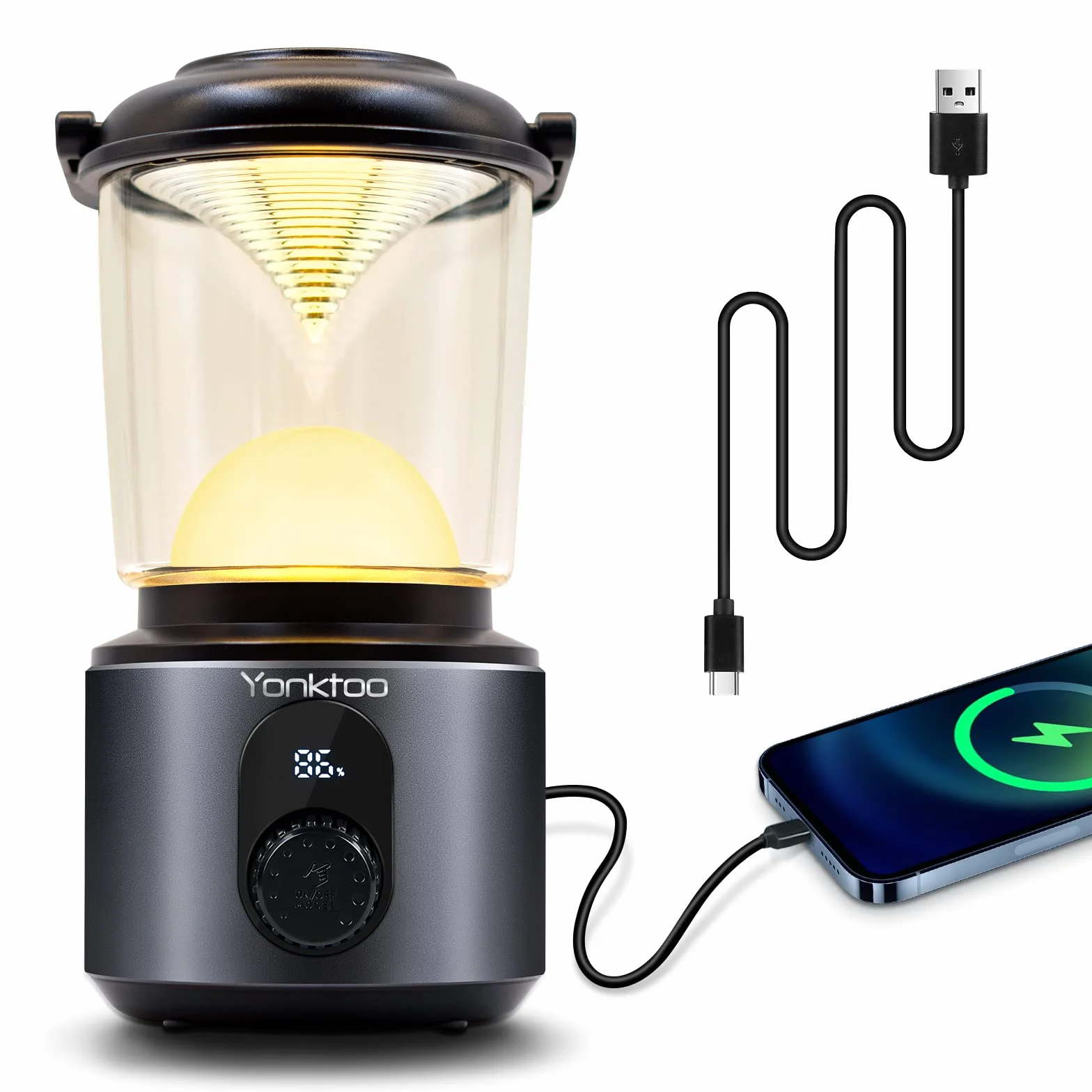 Yonktoo Lámpara de camping 10400 mAh recargable aleación de aluminio 5 modos luz pantalla LCD impermeable