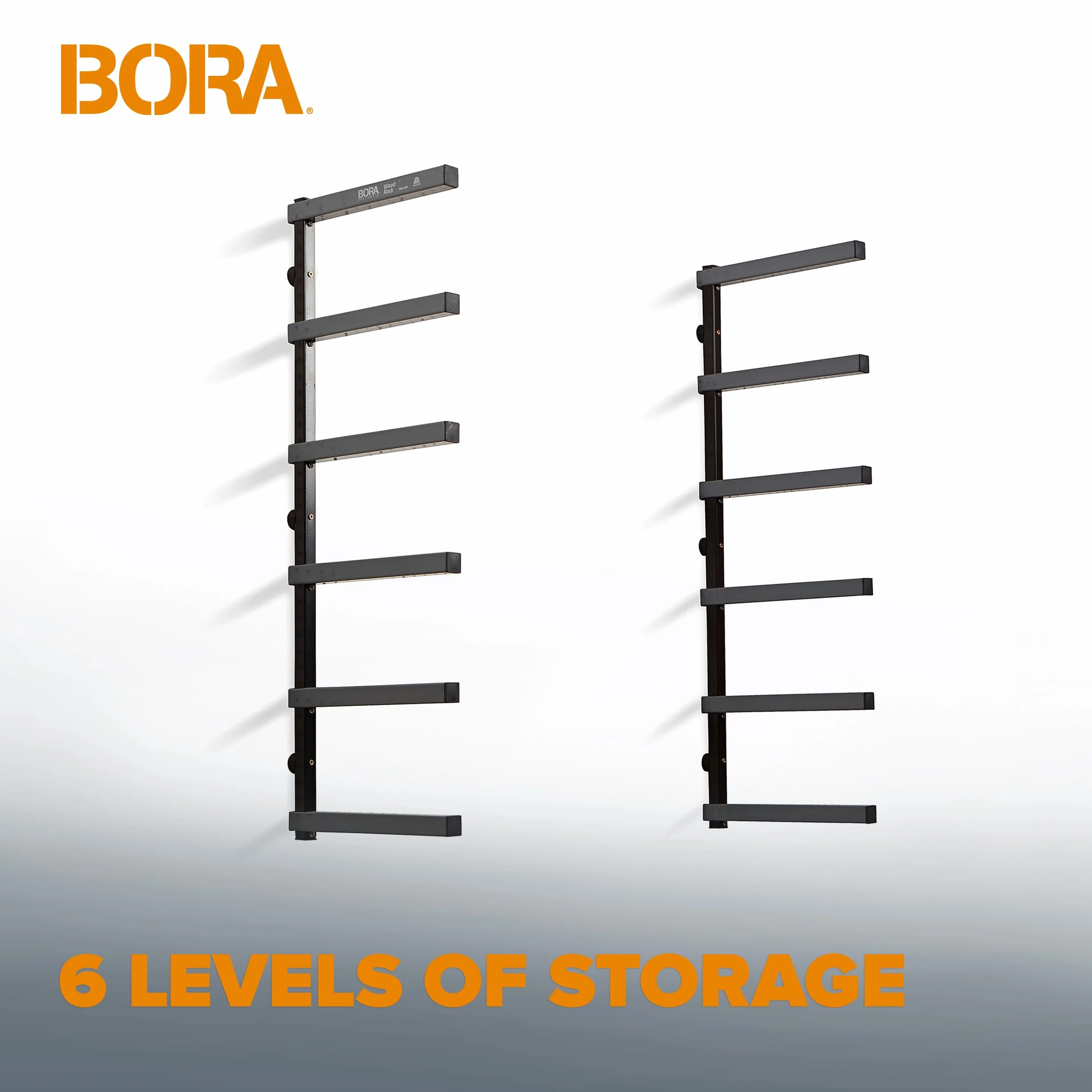 Bora Drewniany organizer i metalowy stojak do przechowywania drewna z 6-poziomowym uchwytem ściennym, czarny PBR-006B