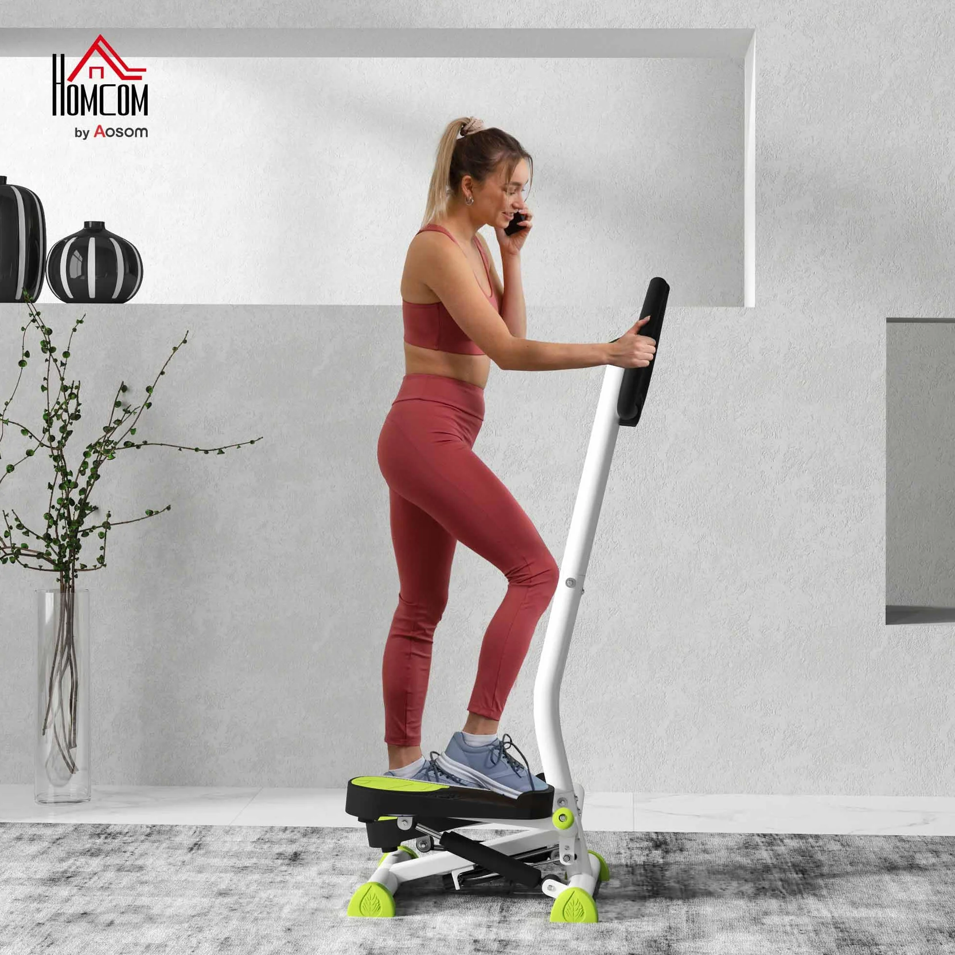 HOMCOM Stepper z Kierownicą Stepper Fitness Apartament LCD Ekran Regulowany opór Ćwiczenia Biodra Nogi Pęcherzyków dla Stali Domowej
