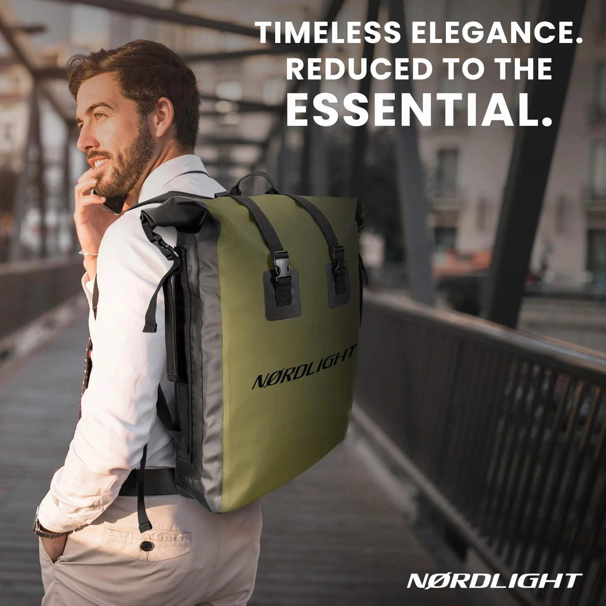 Nordlight Wodoodporny plecak Dry Bag 35L - (Oliwkowa Zieleń) Plecak zwijany z wyściełanym paskiem, wodoodporna torba do sportów wodnych, plecak rowerowy, plecak kurierski, trekking, wędkarstwo
