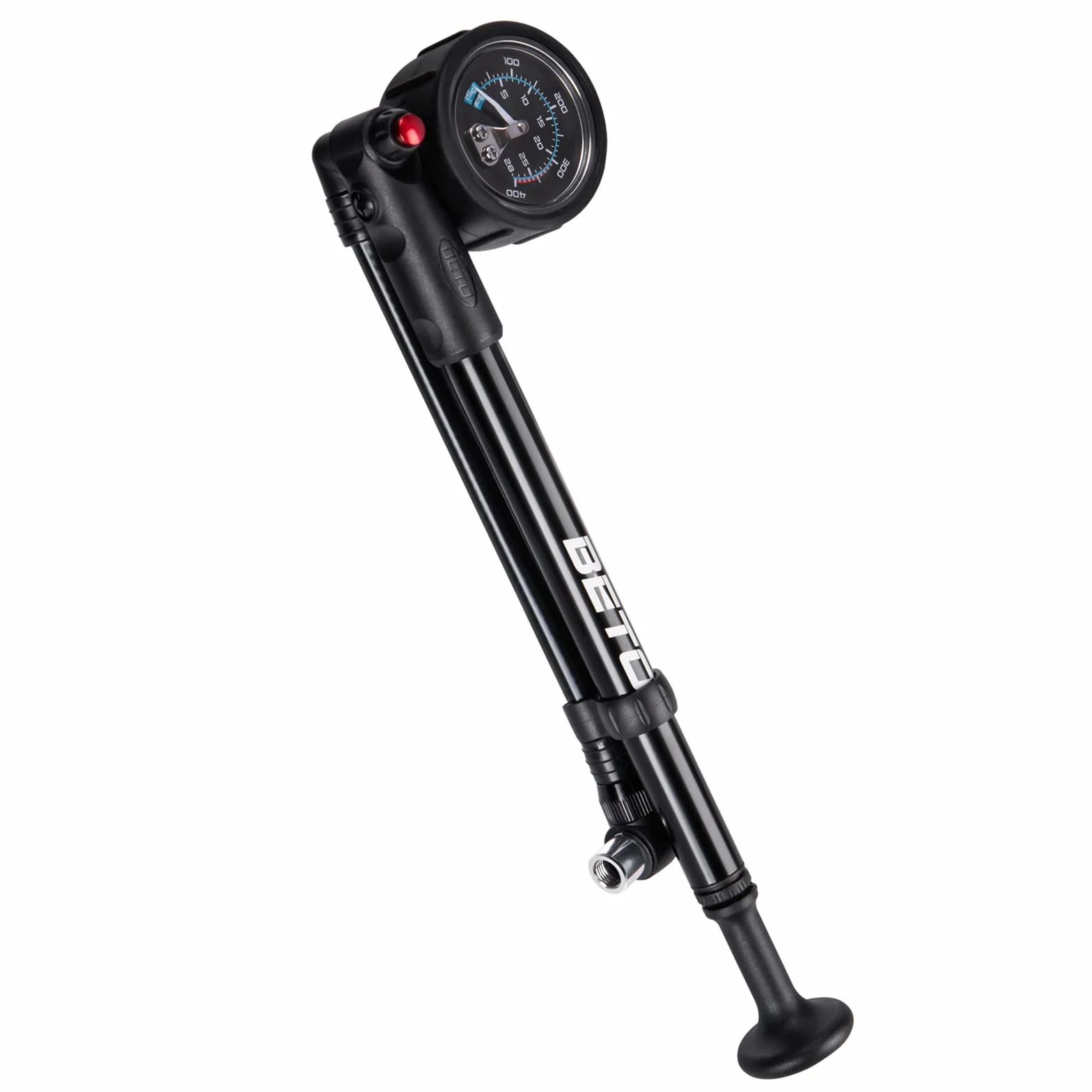 BETO Wysokociśnieniowa pompa wstrząsowa – (400 PSI Max) pompa amortyzacyjna do roweru MTB do zawieszenia widelca i tylnego zawieszenia z bezstratnym zaworem Schradera