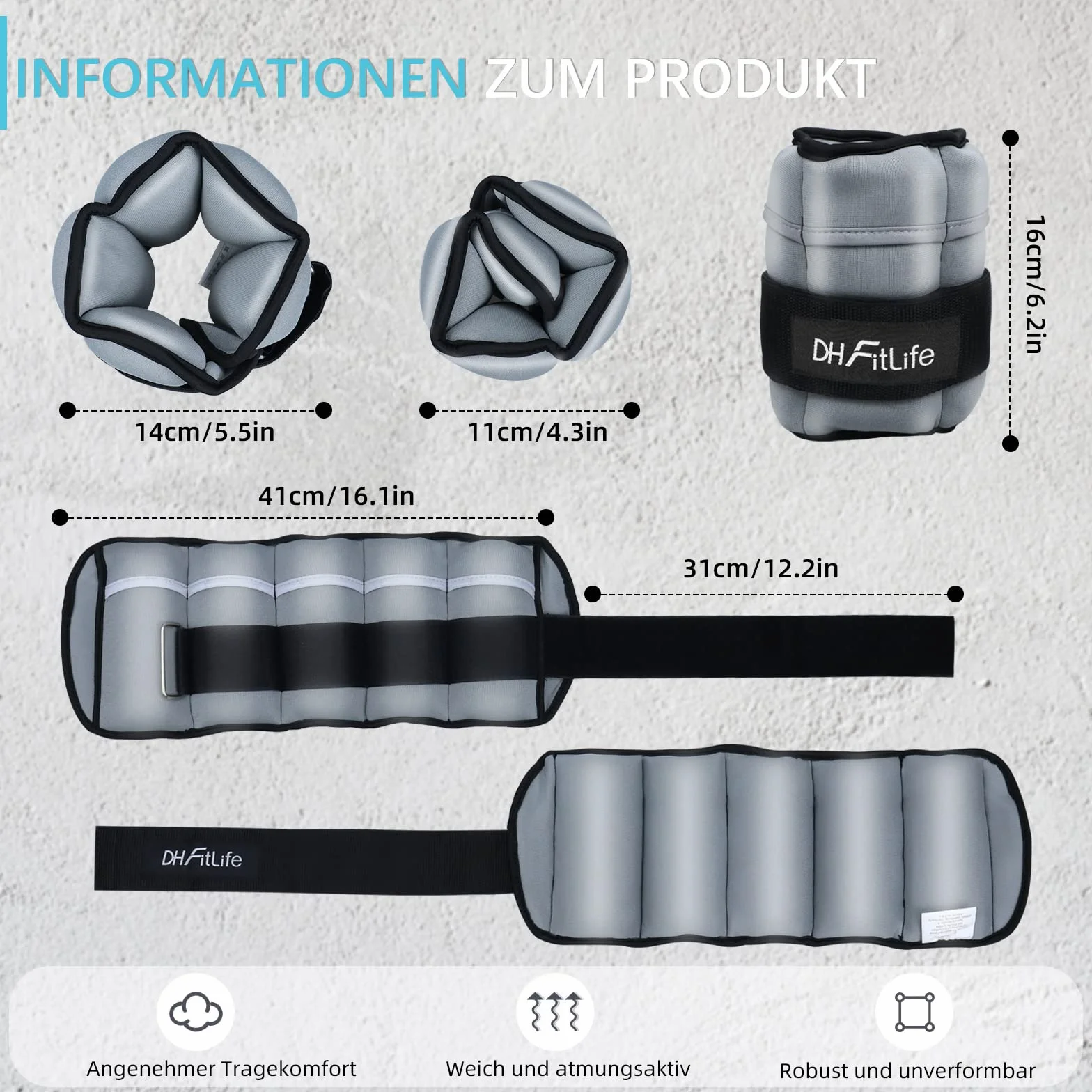 DH FitLife 2-częściowy zestaw obciążników na kostki z regulowanymi obciążnikami na nogi i ramiona | 2 warianty 2 x 2,5 kg i 2 x 4,5 kg | obciążniki na kostki do treningu siłowego