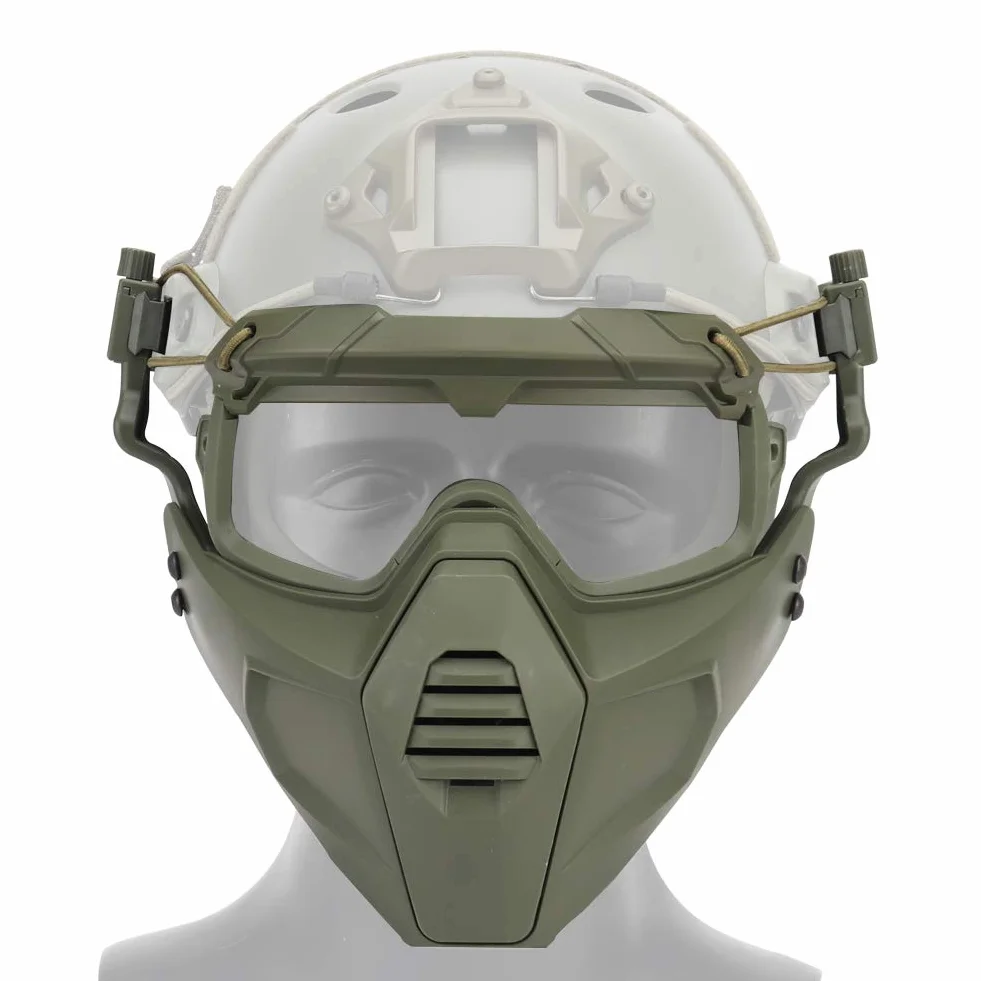 Kask FAST z ochronnymi okularami do jazdy z odpinaną maską na twarz, pasuje do Airsoft, paintballu, imprezy na Halloween